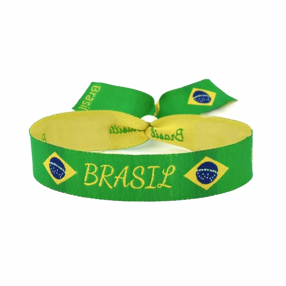 Bracelet en tissu drapeau du Brésil réglable vert-jaune
