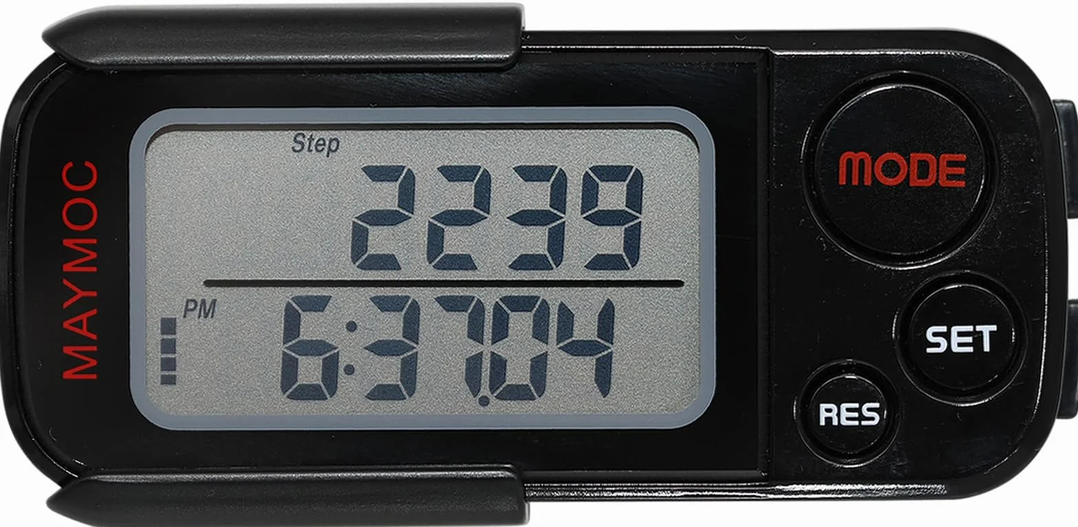 Podomètre de Marche 3D avec Clip et Sangle, 30 Jours Mémoire, Compteur de Pas Précis, Distance Miles/km, Calories, Objectif Quotidien, Temps d'Exercice