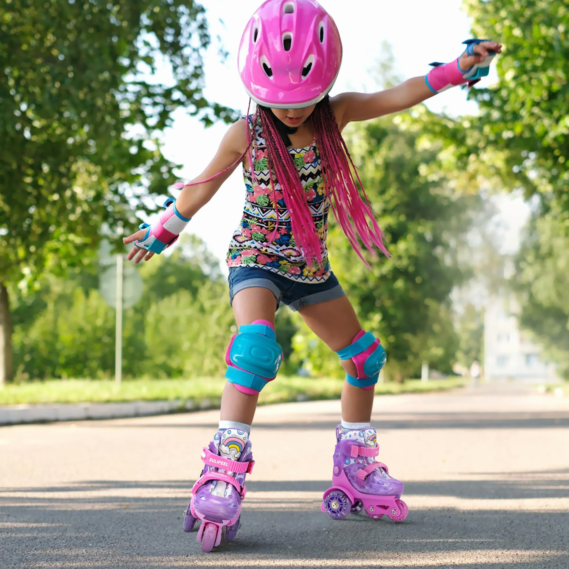 Patins à roulettes Ajustables Enfants Filles Garçons Roues Lumineuses Débutants Intérieur