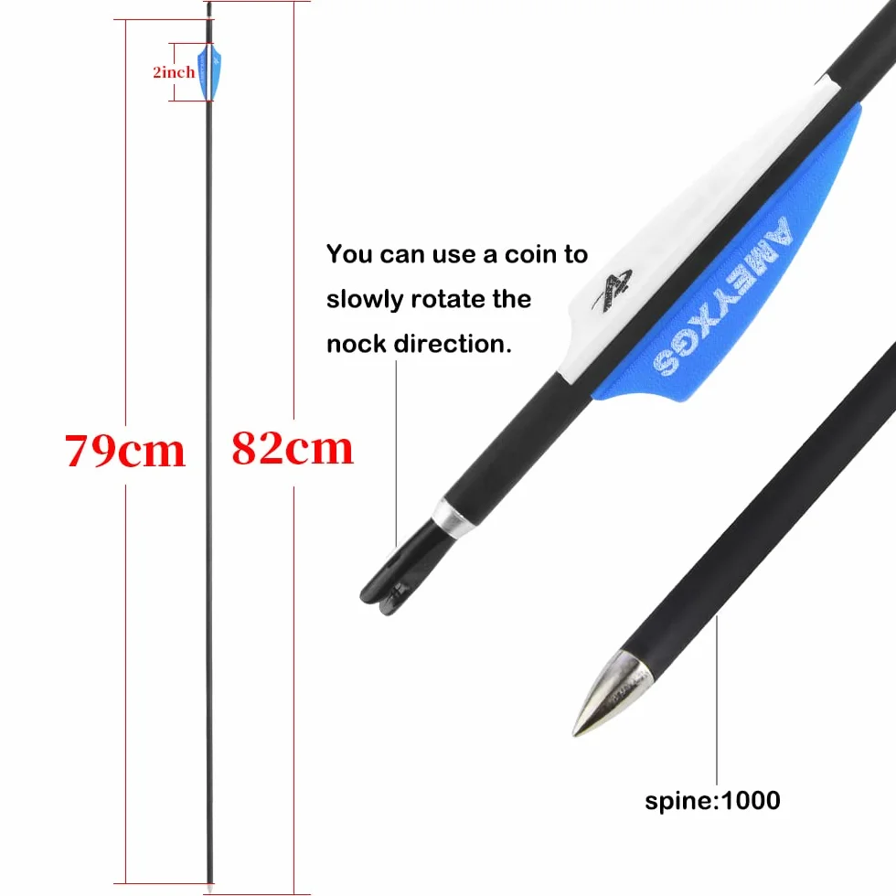 Flèches de tir à l'arc en Carbone 32" ID 4,2 mm 1000 Spine pour arc composé et classique 12/24 pcs