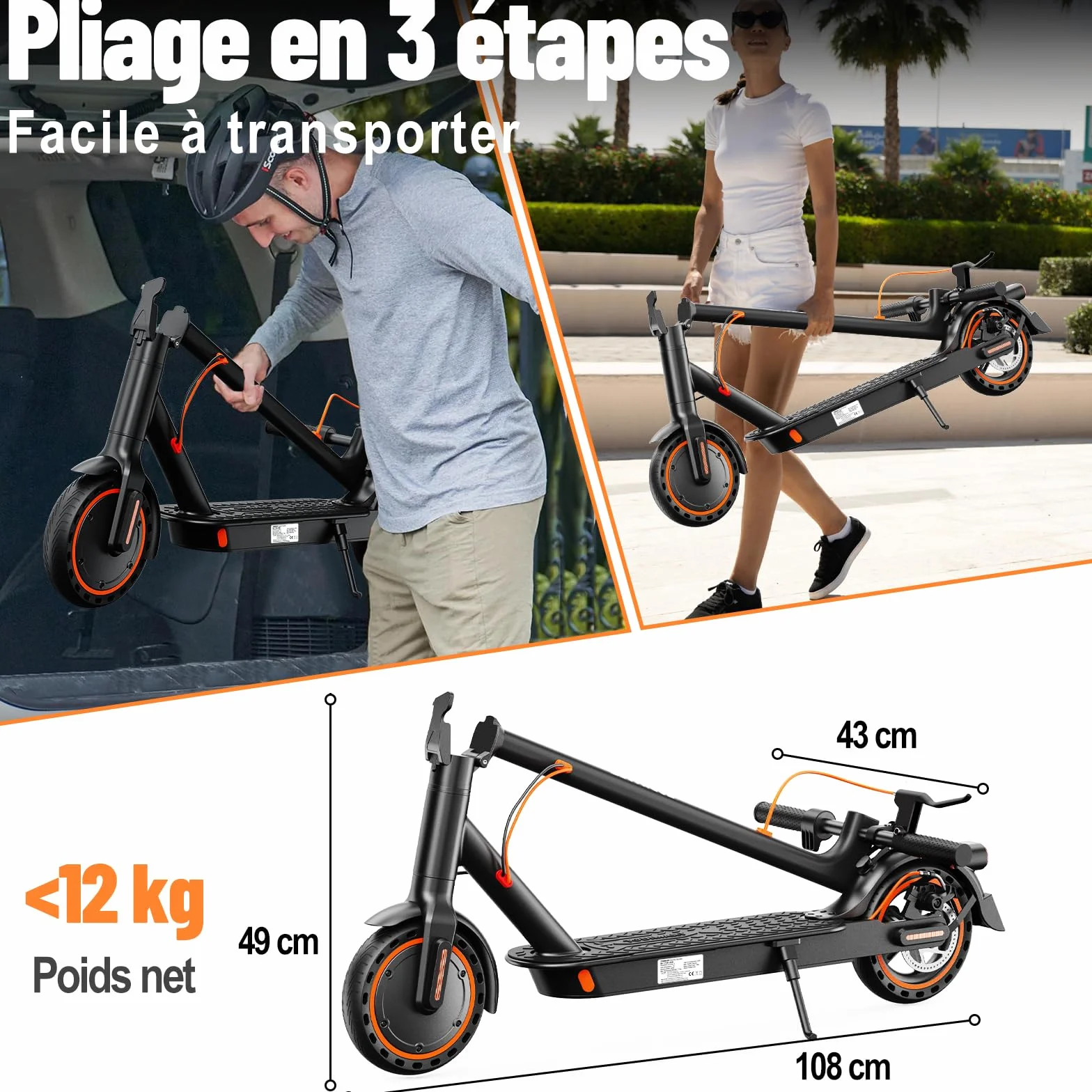 TODIMART T3 Trottinette Electrique Adulte 350W 25KM/H 35KM Batterie 36V 7.8Ah Pliable
