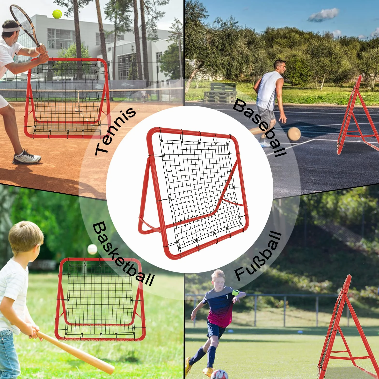 Filet de rebond de football Kickback Solo Rebound Kick Trainer 100 x 100 x 65 cm rouge