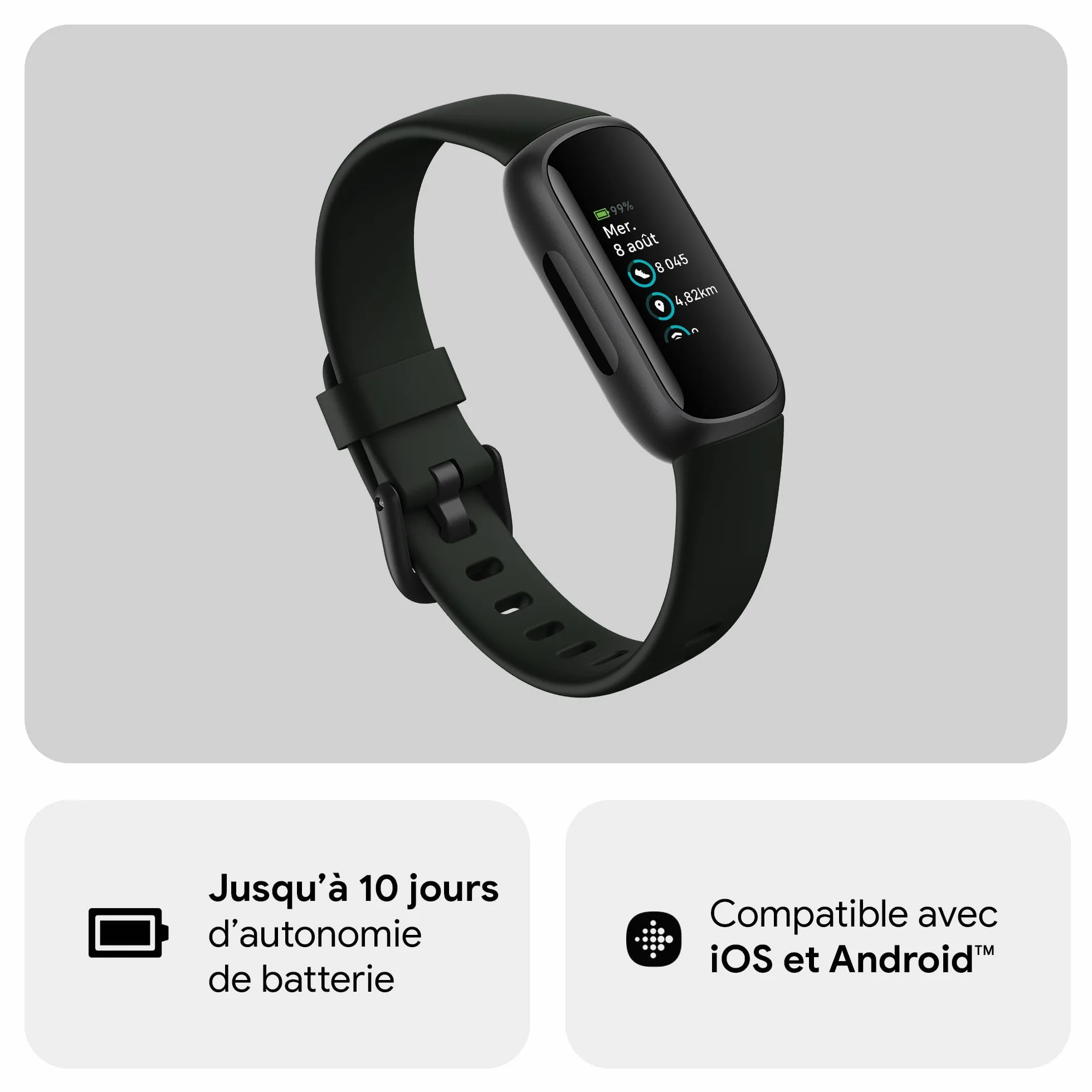 Google Fitbit Inspire 3 Bracelet d’activité sport et santé, 10 jours d’autonomie, compatible Android iOS, Parme