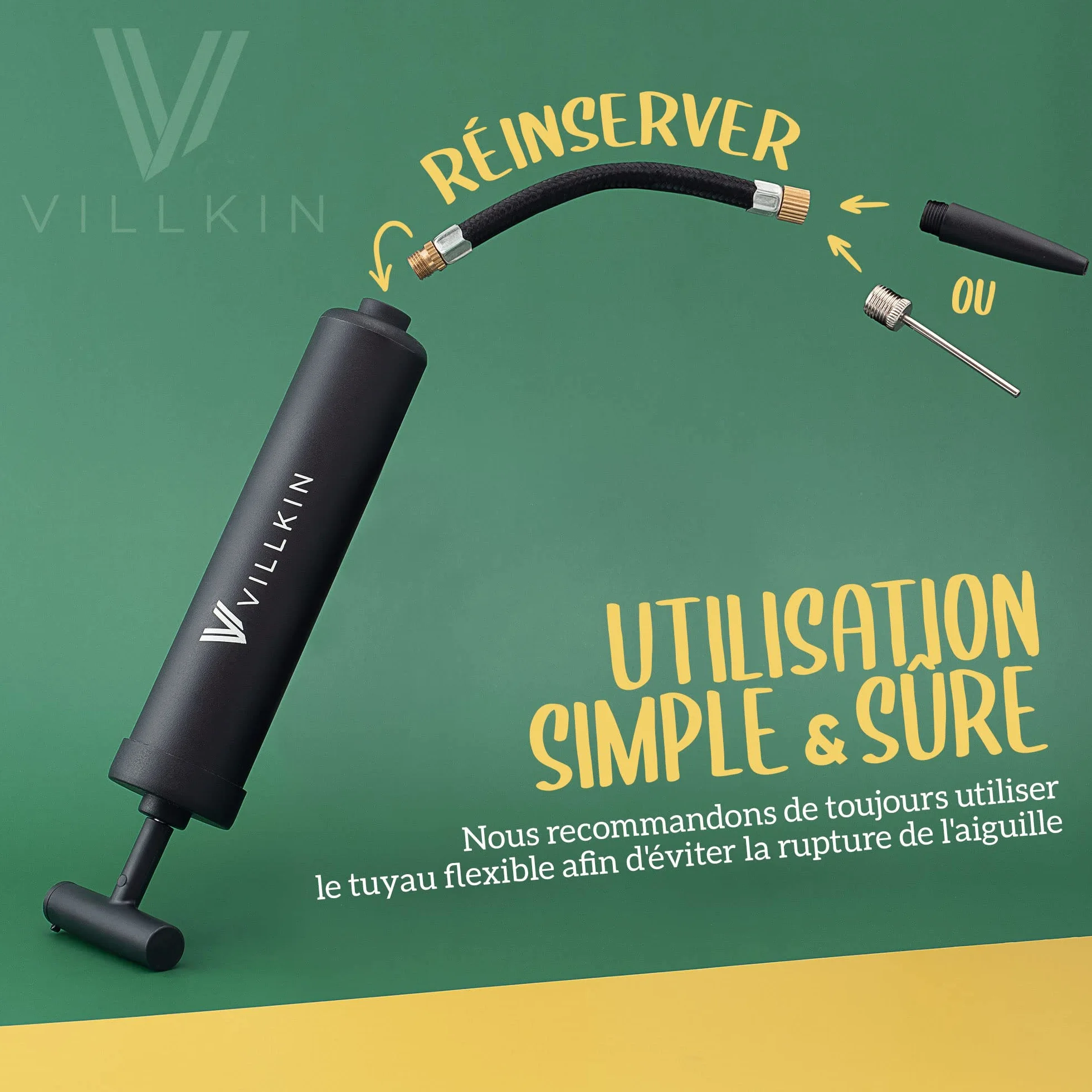 Villkin Pompe à ballon avec compartiment à aiguilles – 4 aiguilles métal, 2 plastique, 1 tuyau