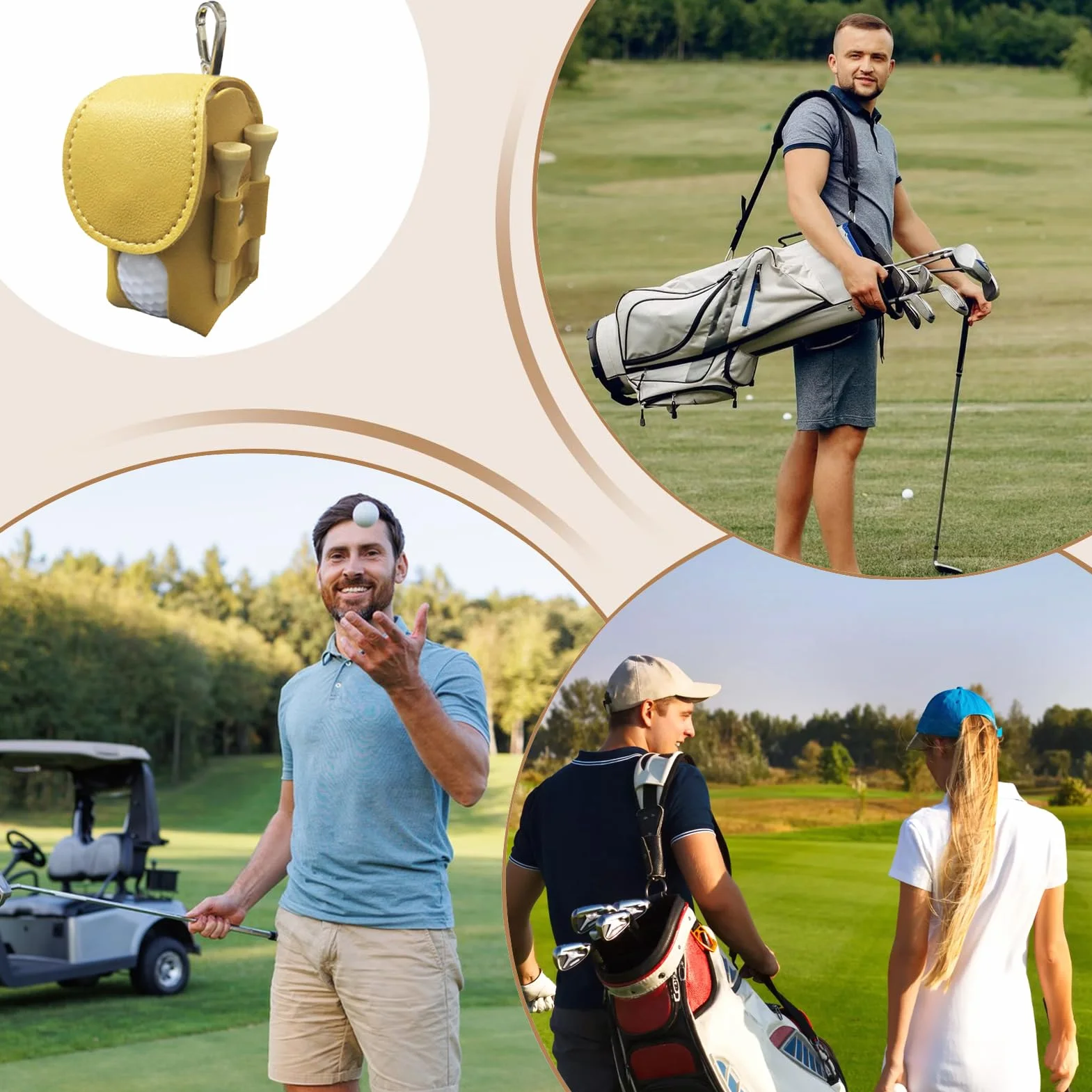 Pochette Golf Hommes Cuir PU Porte-Tees Ceinture Organisateur Balles Clip Transport
