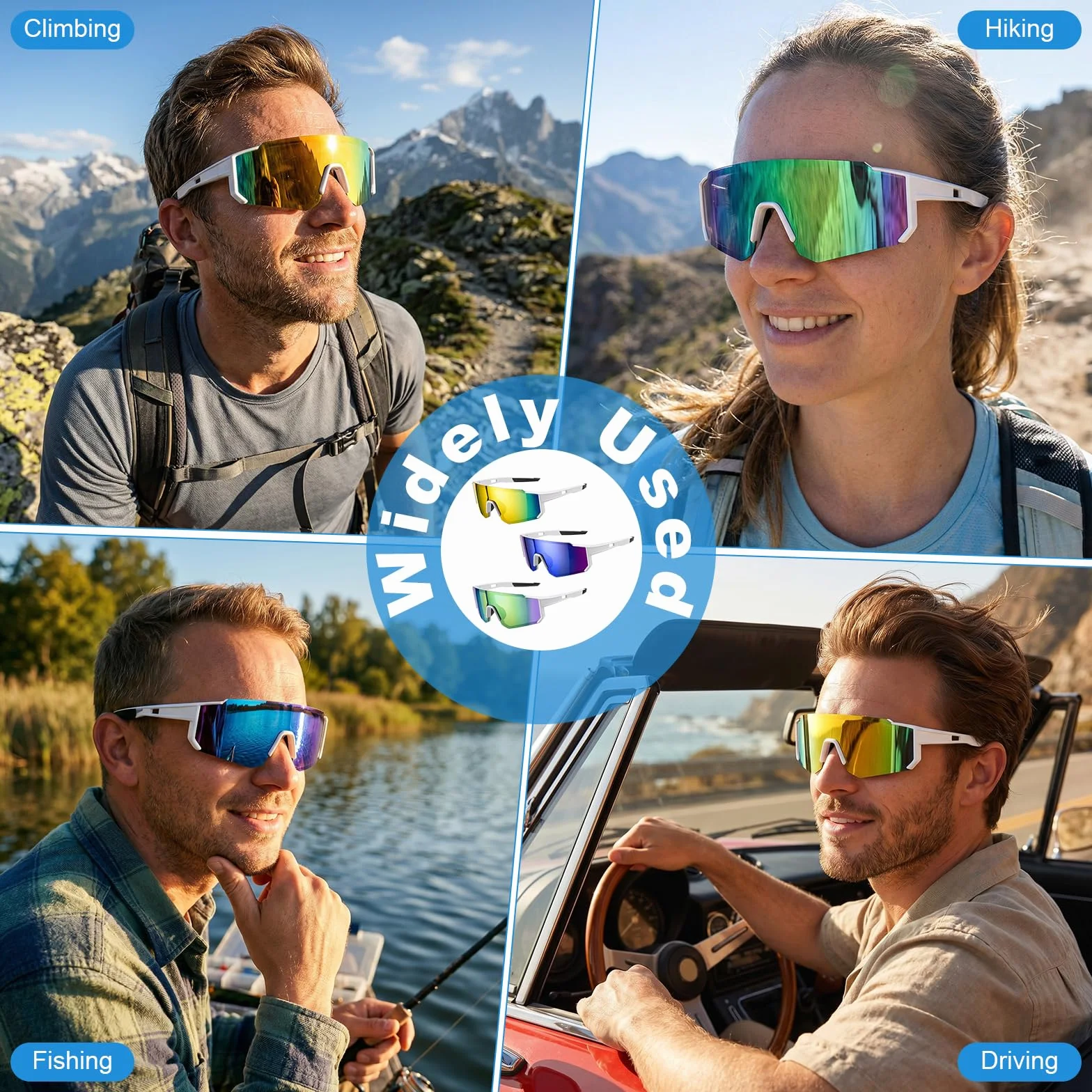 Lunettes de Cyclisme UV400 Protection Running Homme Femme, Ultra-Léger Lot de 3 avec Plaquettes Nasales Réglables