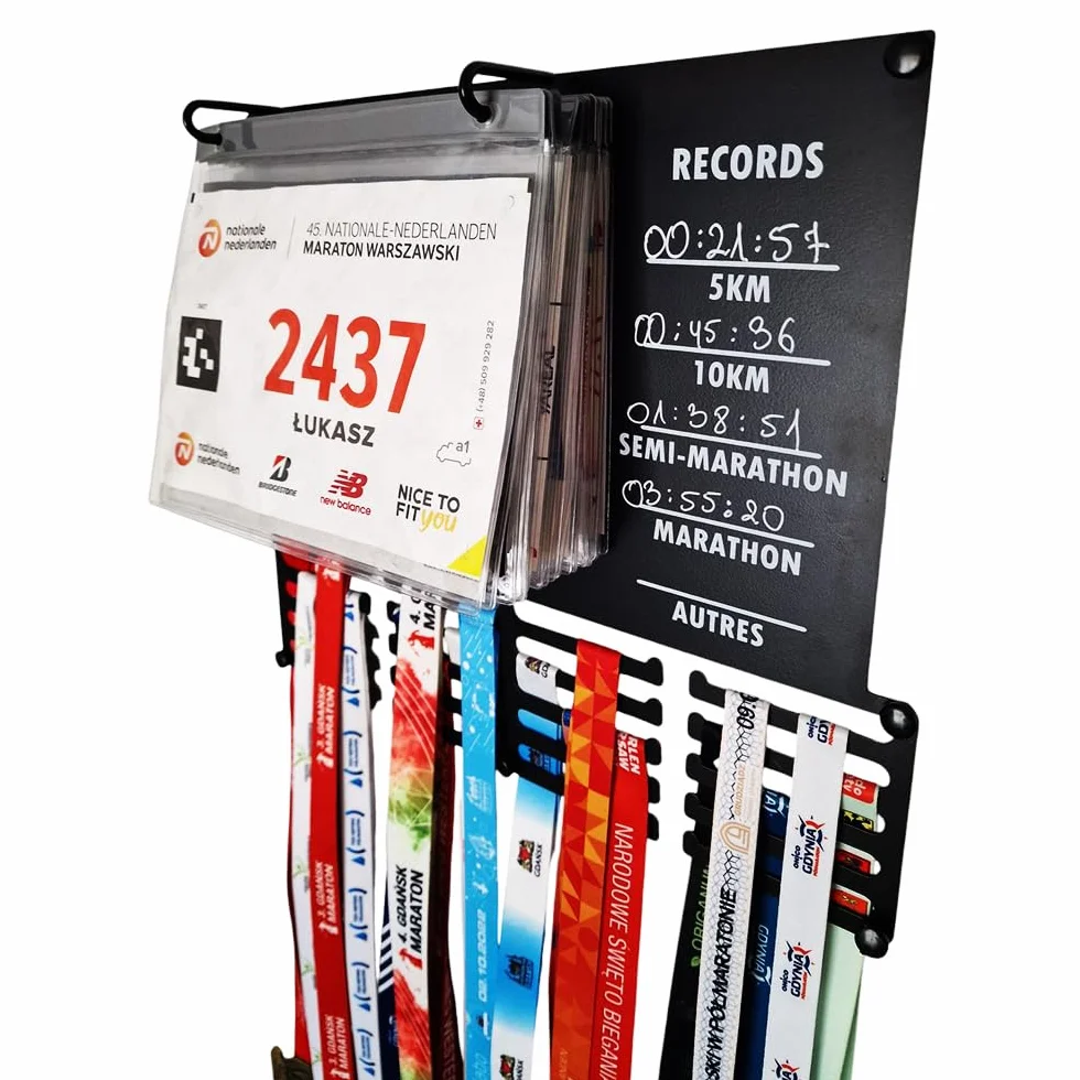 Porte Médailles Course à Pied Tableau Ardoise Records Personnels Range Dossards Présentoir Running Marathon Semi 10km 5km Cadeau Coureur