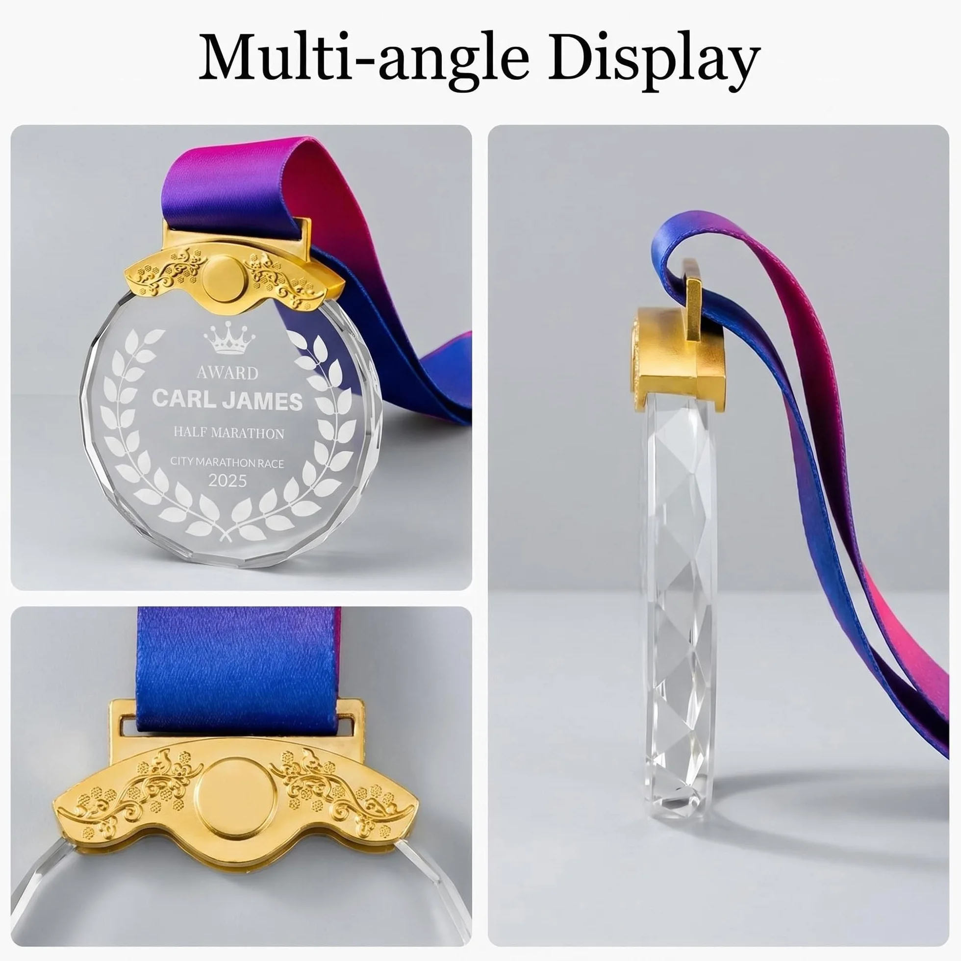 Médaille Personnalisée avec Texte Motif et Logo Or Argent Bronze Cristal Gravé pour Concours Scolaires Compétitions Cadeau Entreprise