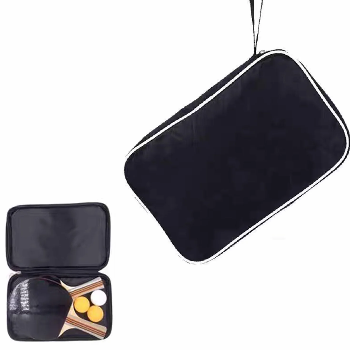 Housse Raquette de Tennis de Table Étui Portable Noir pour 2 Raquettes et 3 Balles, Sac de Transport Ping Pong, Léger et Résistant (Polyester)