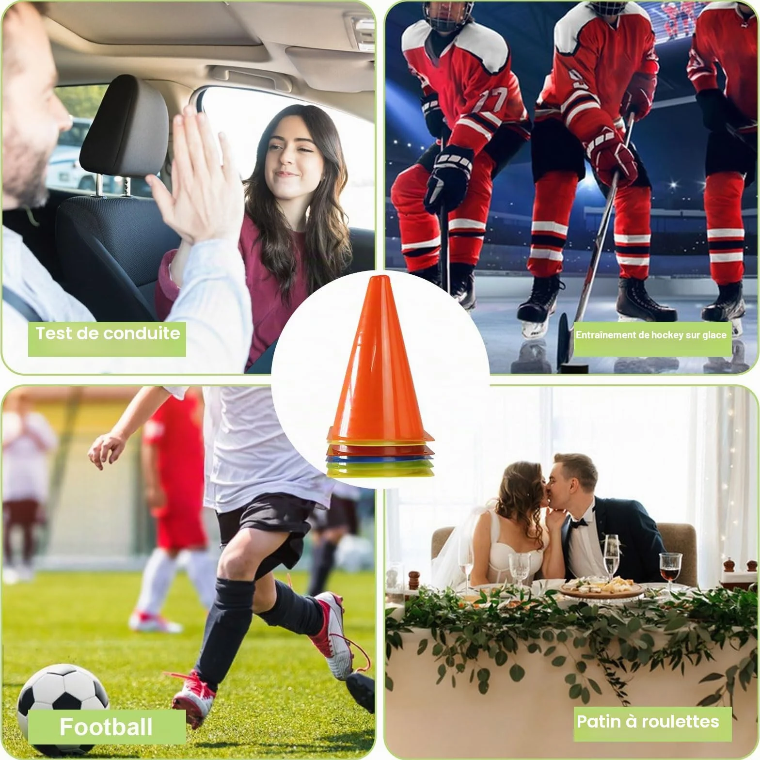 Cônes de Signalisation 17,5cm 6 Couleurs Plot Sport Football Entrainement