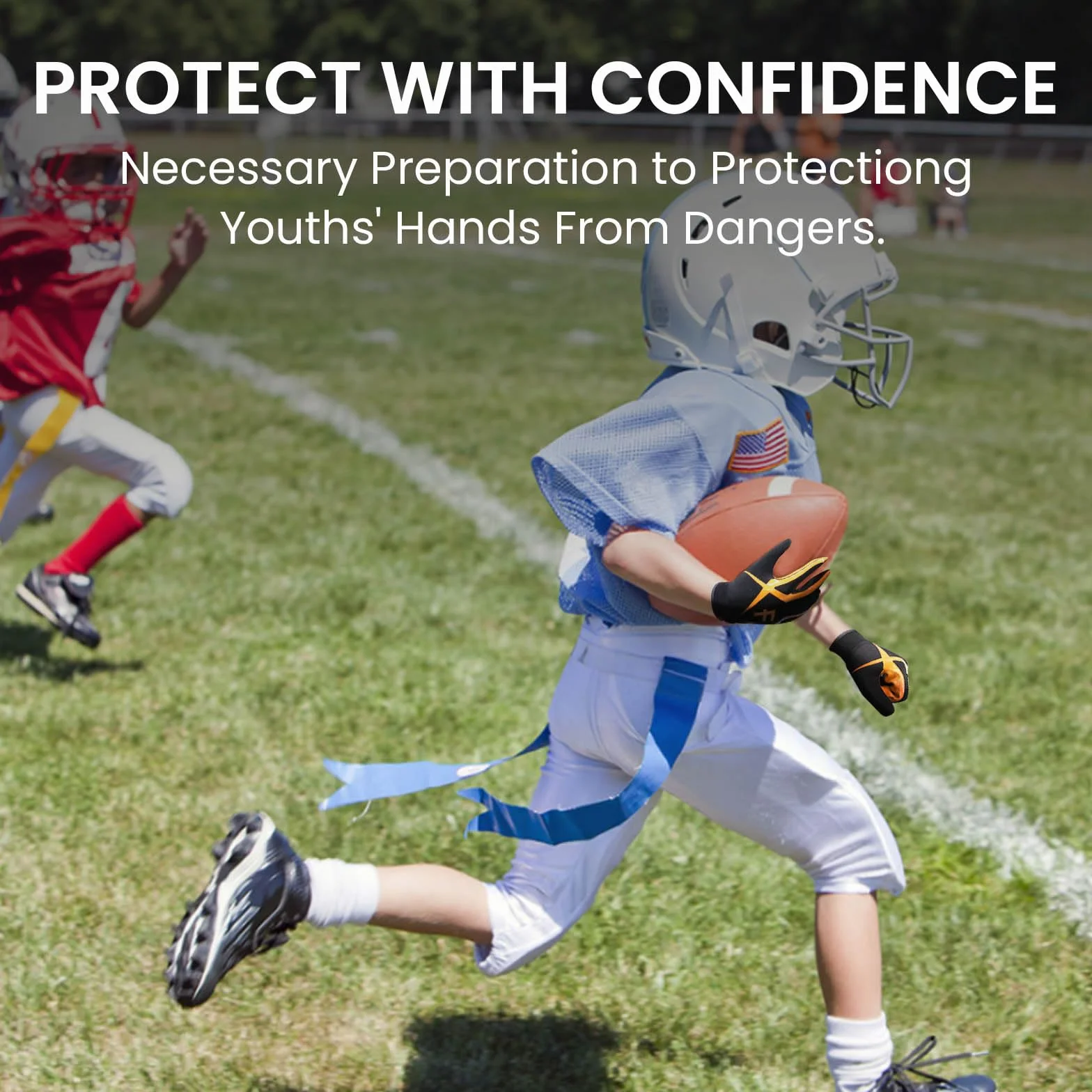Gants de football américain antidérapants pour enfants – Protection imperméable élastique souple Orange 5-14 ans