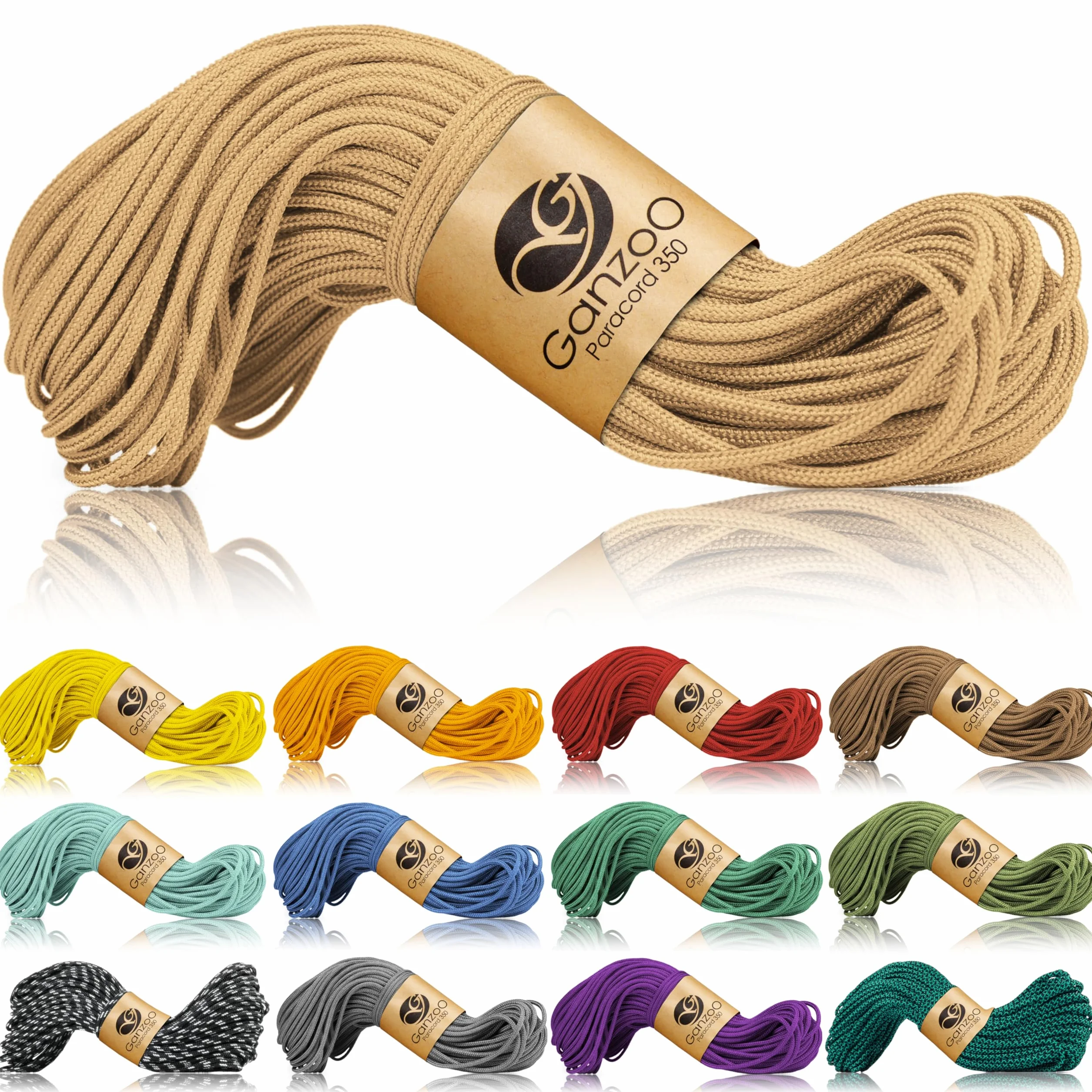 Ganzoo Paracord 350 Type 1 30 m Fine 2,5 mm Nylon Polyester Marron Clair