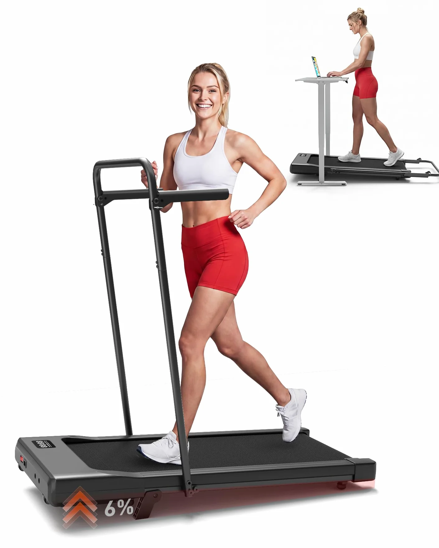 Tapis de Course Inclinable 2.5HP 1-12km/h APP Contrôle Max 136KG Walking Pad Portable