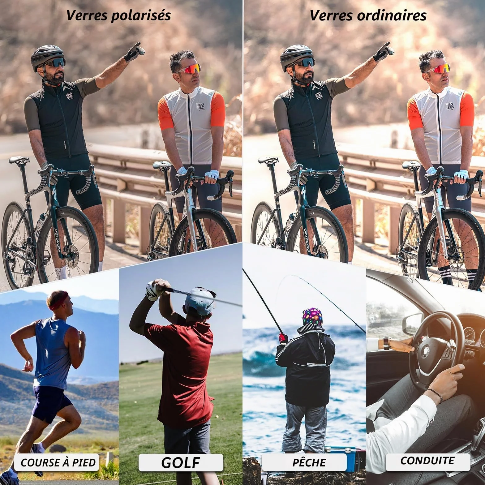 ROCKBROS Lunette de Sport Polarisées Homme Cyclisme VTT Protection UV400 Noir avec 5 Verres Interchangeable