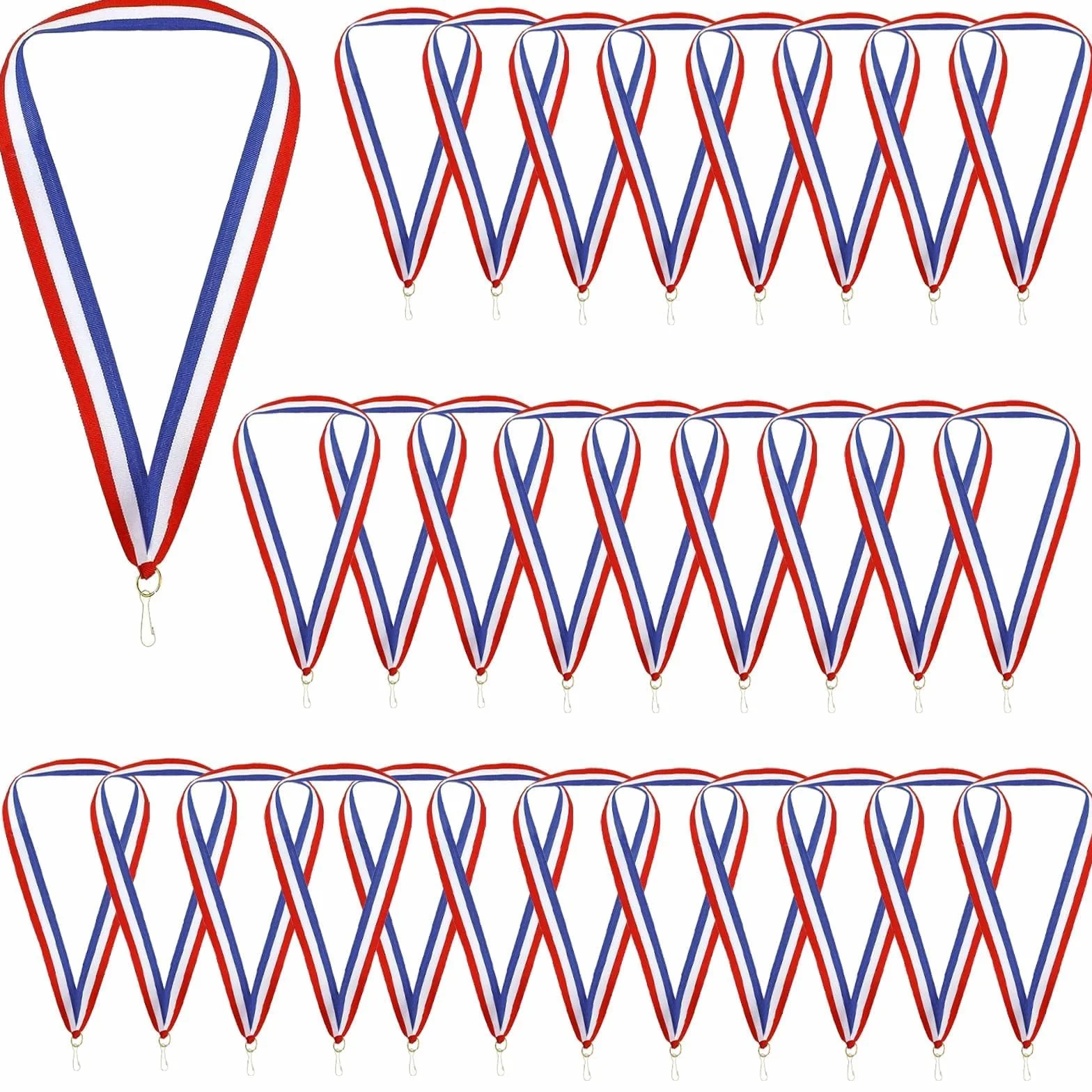 Lot de 12 Rubans de Médailles Bleu Blanc Rouge avec Clips pour Événements Sportifs