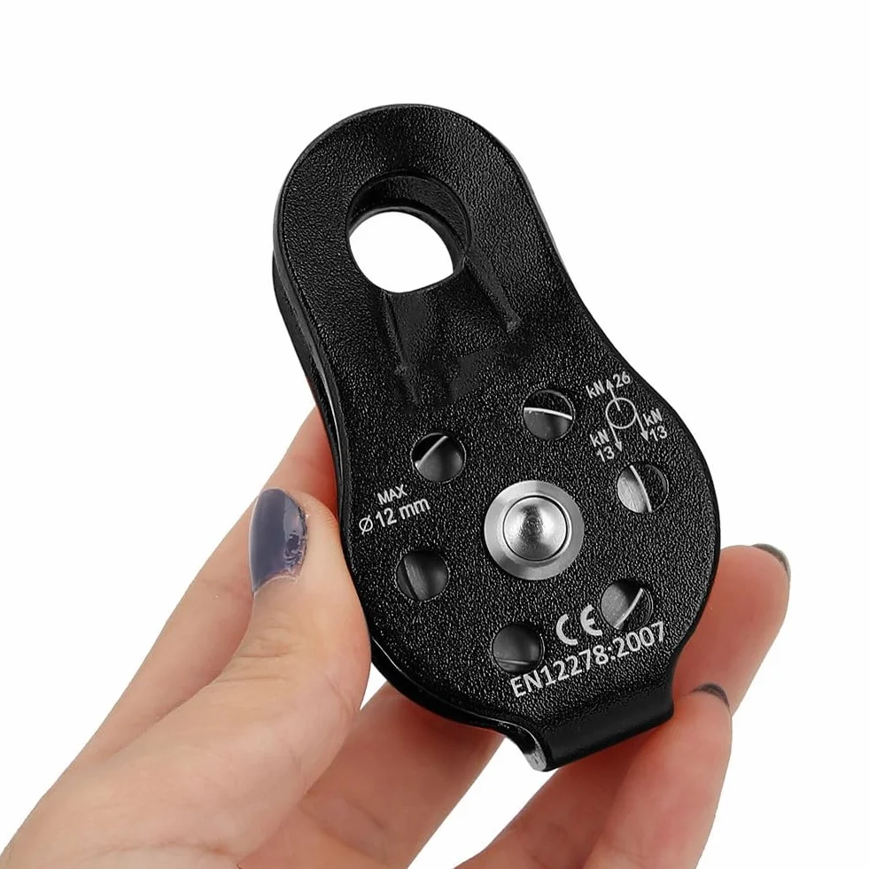 Poulie Escalade 26 KN Alliage Aluminium Simple Corde 12 mm Noir
