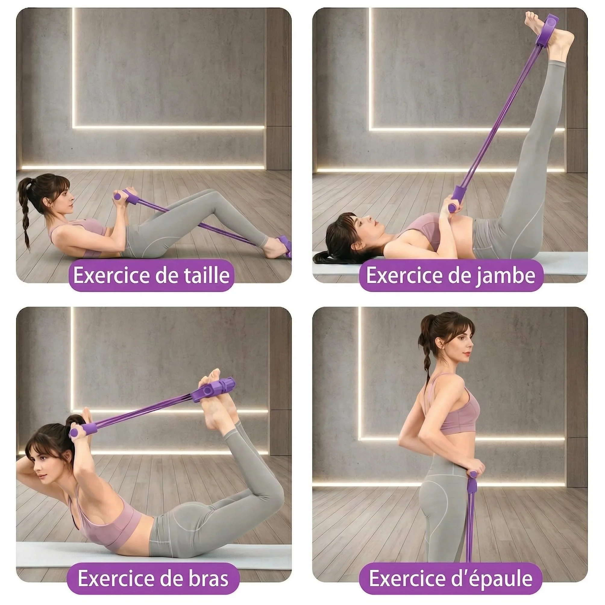 Bande de Résistance Musculation 6 Tubes avec Pédales et Poignées pour Abdominaux, Yoga, Fitness