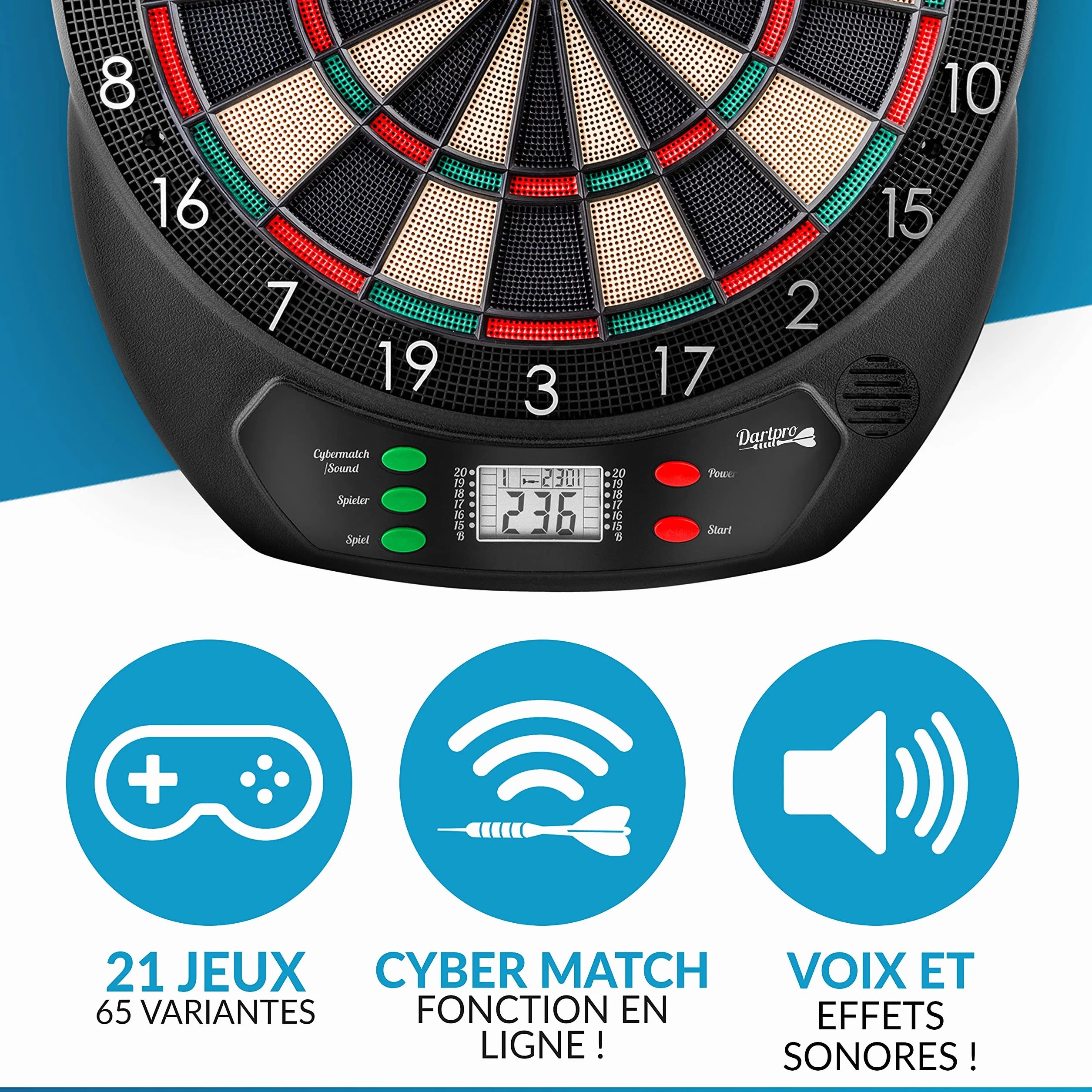 DartPro Cible de fléchettes électronique sans fil avec 6 fléchettes pour 1-8 joueurs