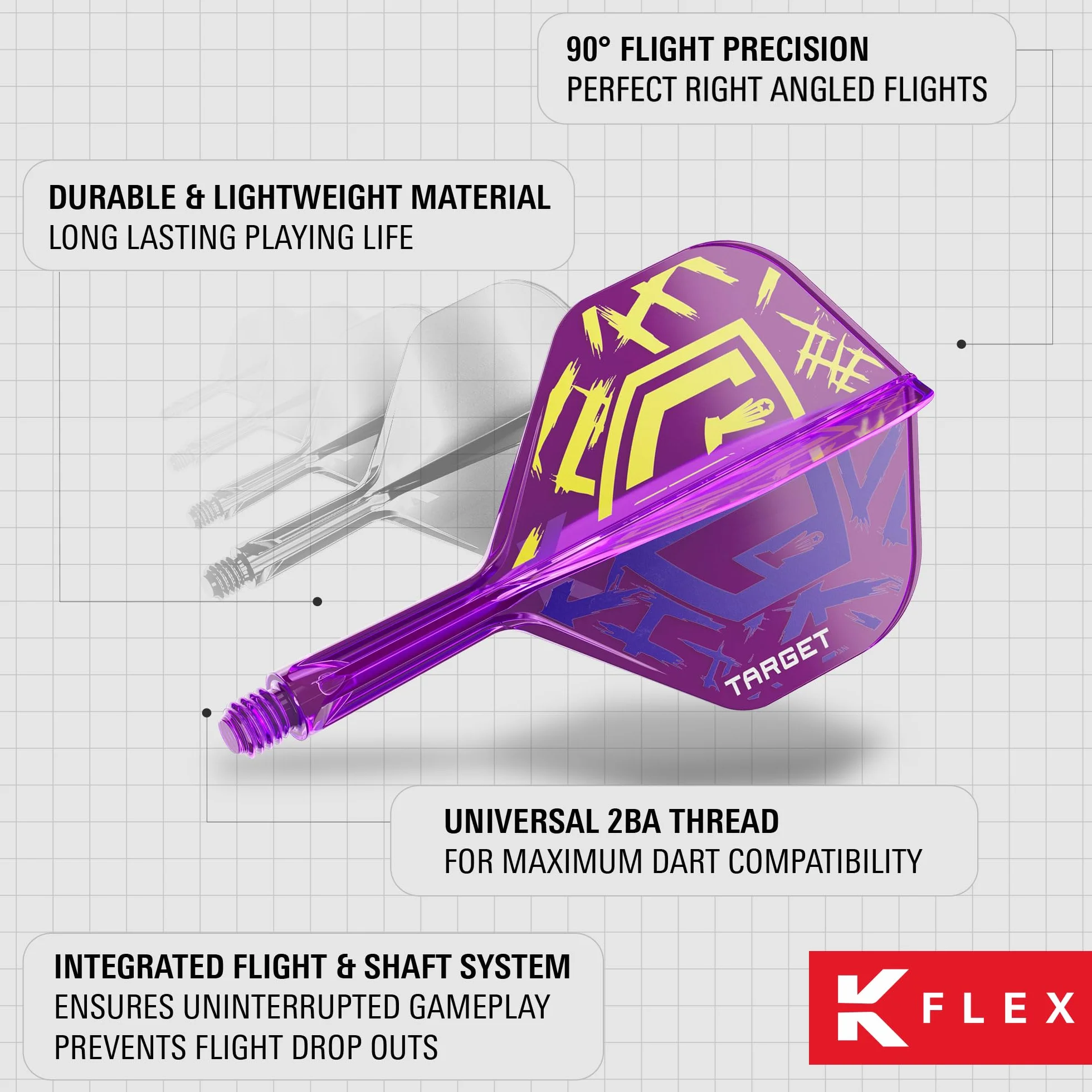Target Darts Luke Littler Champion du Monde K Flex Flights and Shaft System No.2/No.6 Le Nuke 2025 Edition Kflex Pack de 3 Court/Intermédiaire/Moyen