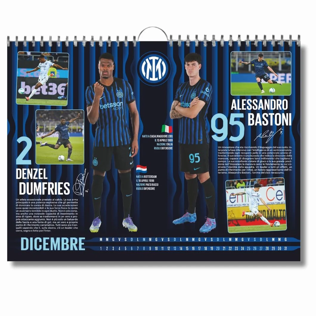 EURO PUBLISHING Calendrier horizontal Inter 2026 - Édition de collection - 44 x 33 cm - Langue Italienne