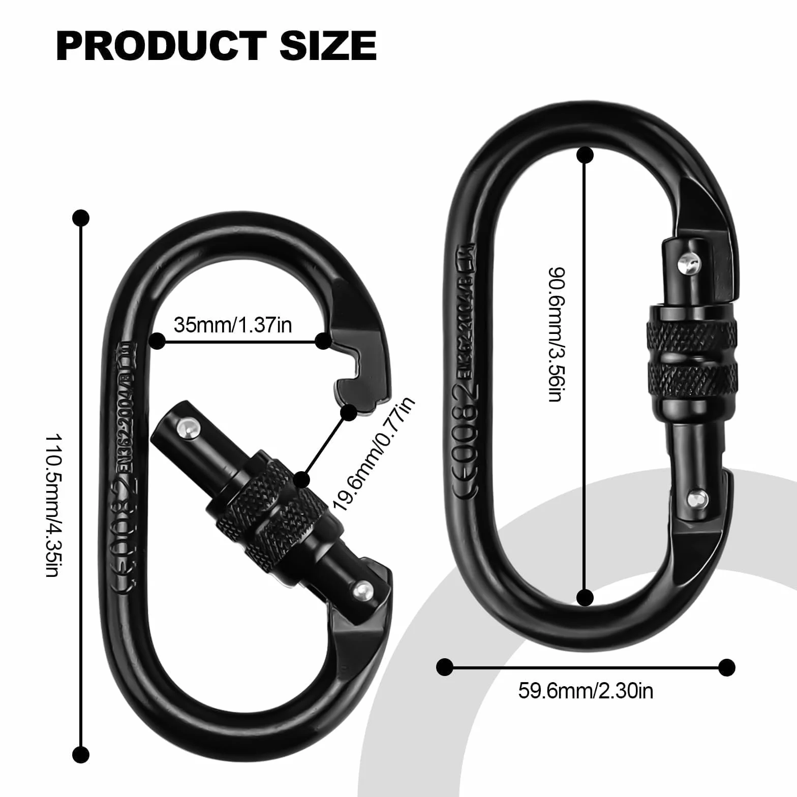 Mousquetons d'escalade Résistance 25 KN Acier Allié Chromé Noir Lot de 2