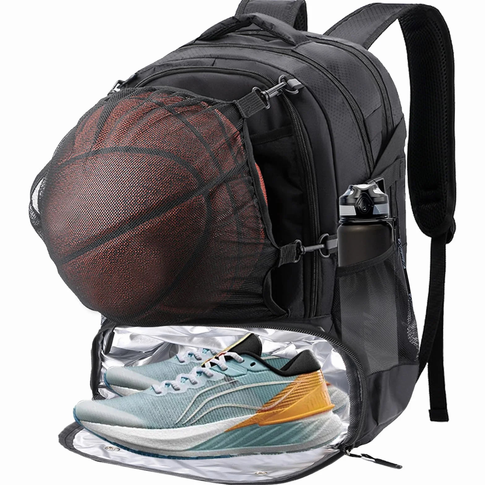 Sac à dos de basket-ball 40L avec compartiment pour ballon et chaussures, léger et respirant