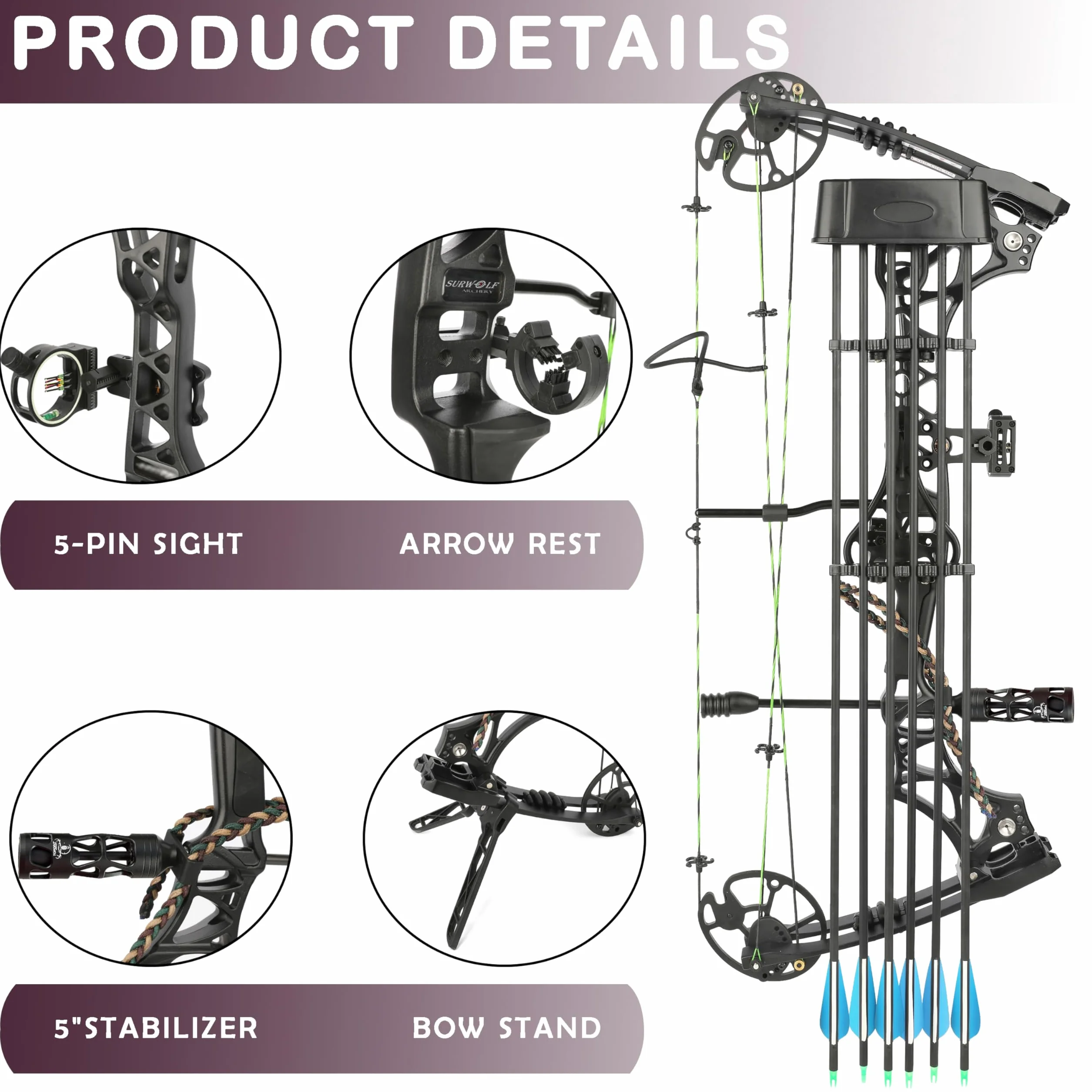 Kit Arc à Poulies Chasse et Cible Limbe USA Poids 30-44lbs IBO 320FPS Accessoires