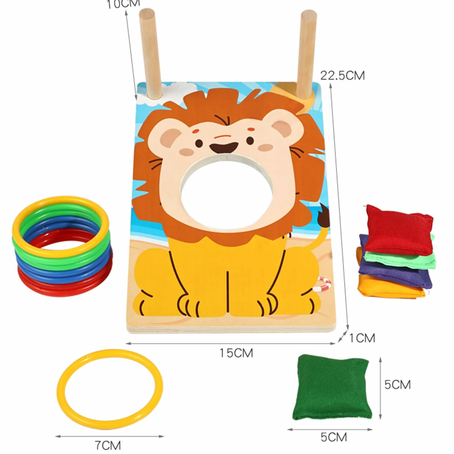 Jeu 2 en 1 Cornhole et Lancer d'anneaux en Bois pour Enfants dès 3 Ans, Jouet Montessori