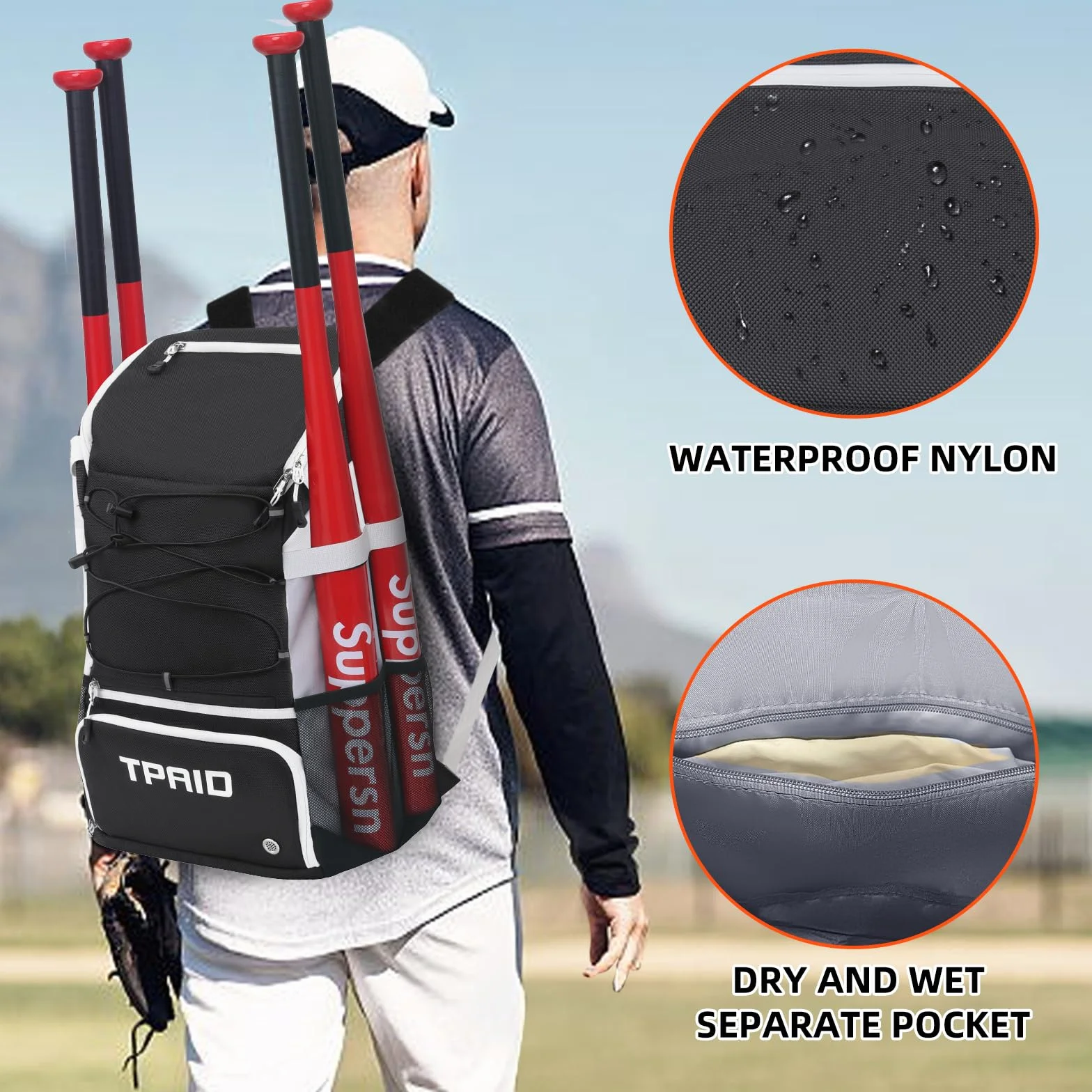 KINGSLONG Sac à Dos de Baseball avec Compartiment à Chaussures, étanche, pour Jeunes et Adultes