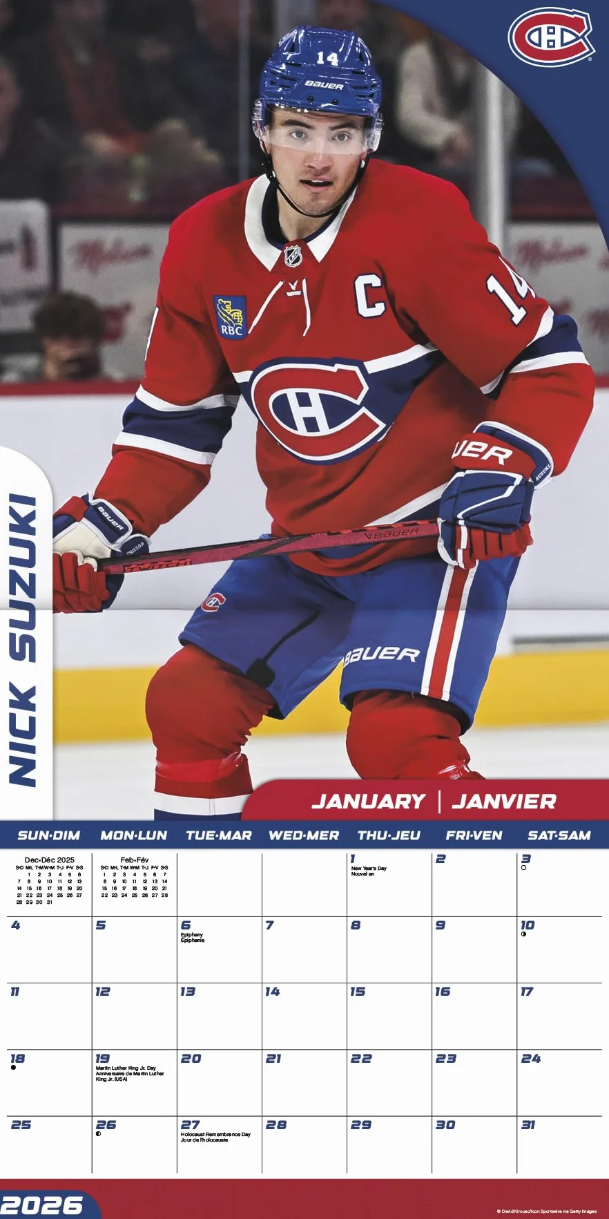 Calendrier mural 2026 Canadiens de Montréal bilingue français