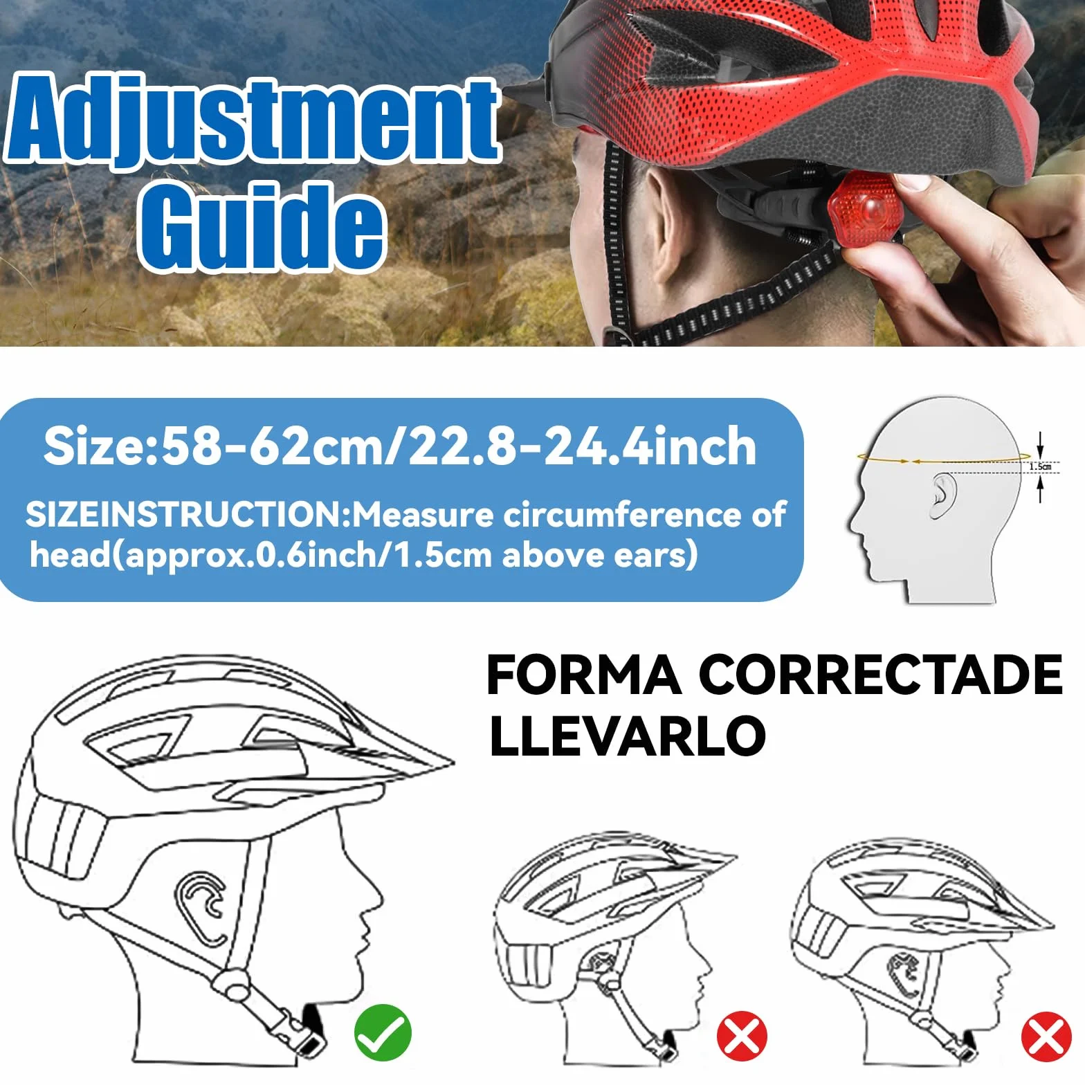 Casque de Vélo LED 3 Modes Léger Réglable Visière Amovible Taille 58-62 cm