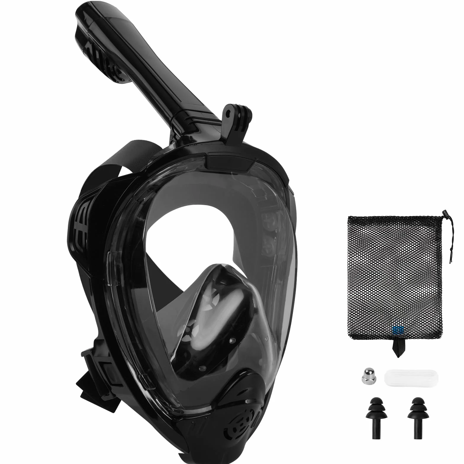Masque de Plongée Intégral Adulte Vue Panoramique 180° Anti-buée Anti-Fuite Tuba Pliable Support Caméra