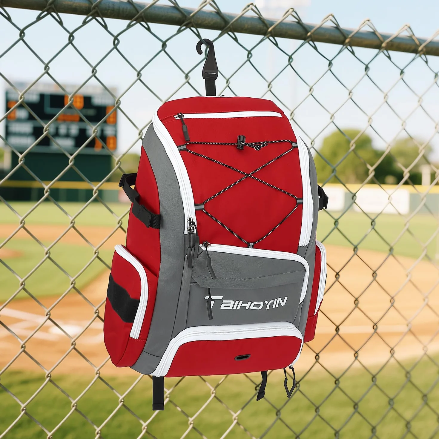 Sac à dos de baseball pour équipement, batte, gants, casque et accessoires, grand compartiment principal