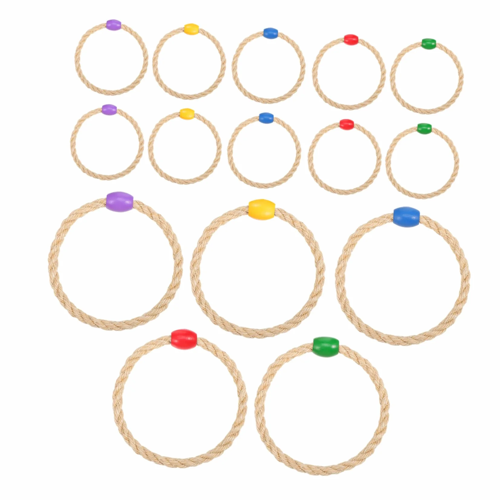 HEMOTON 15 Pièces Jeu de Manteau extérieur Jouets de Corde sisal réutilisables Pièces de Lancement d'anneau Jeux d'agilité en Beige