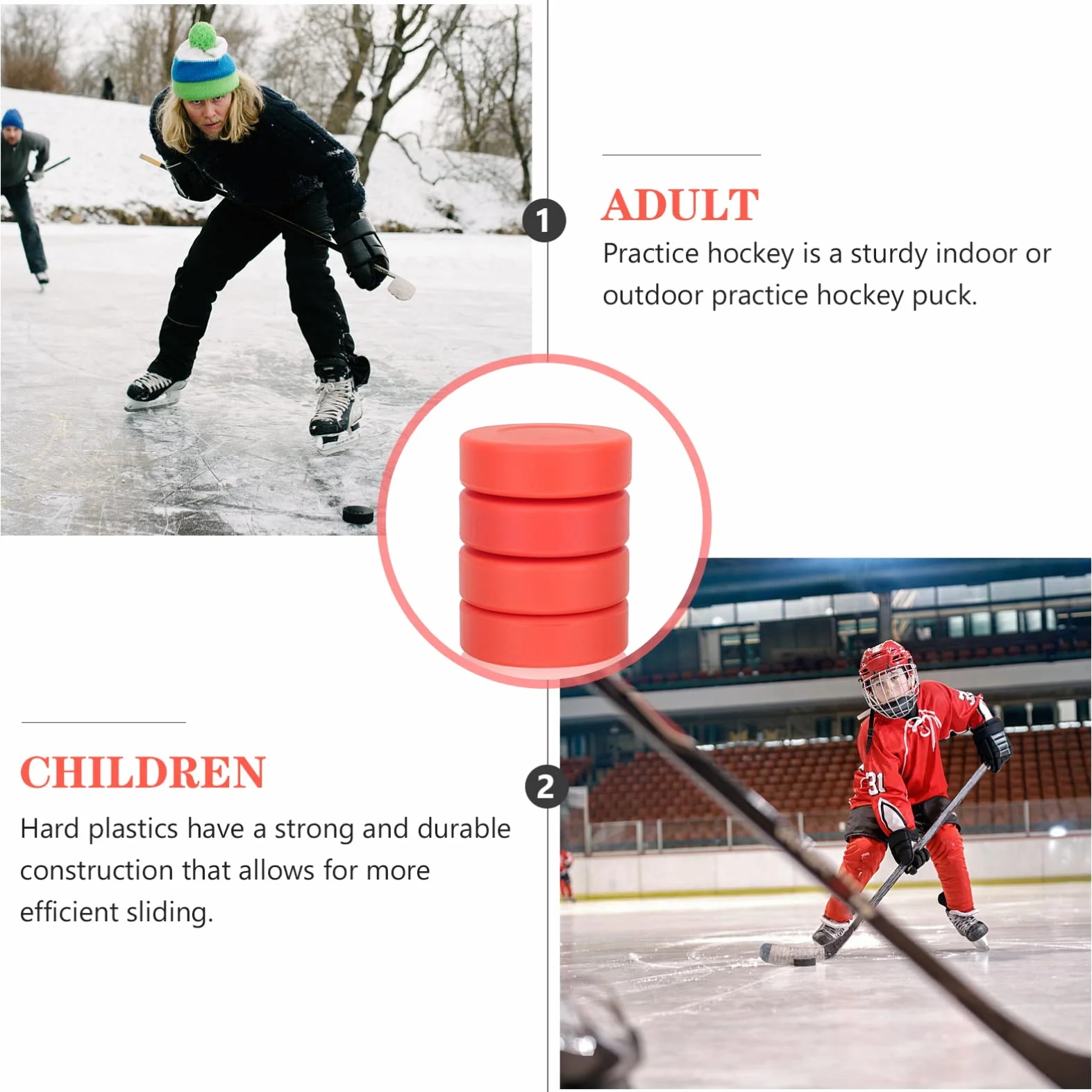Palets de hockey sur glace en caoutchouc Gatuida Lot de 4 Noir