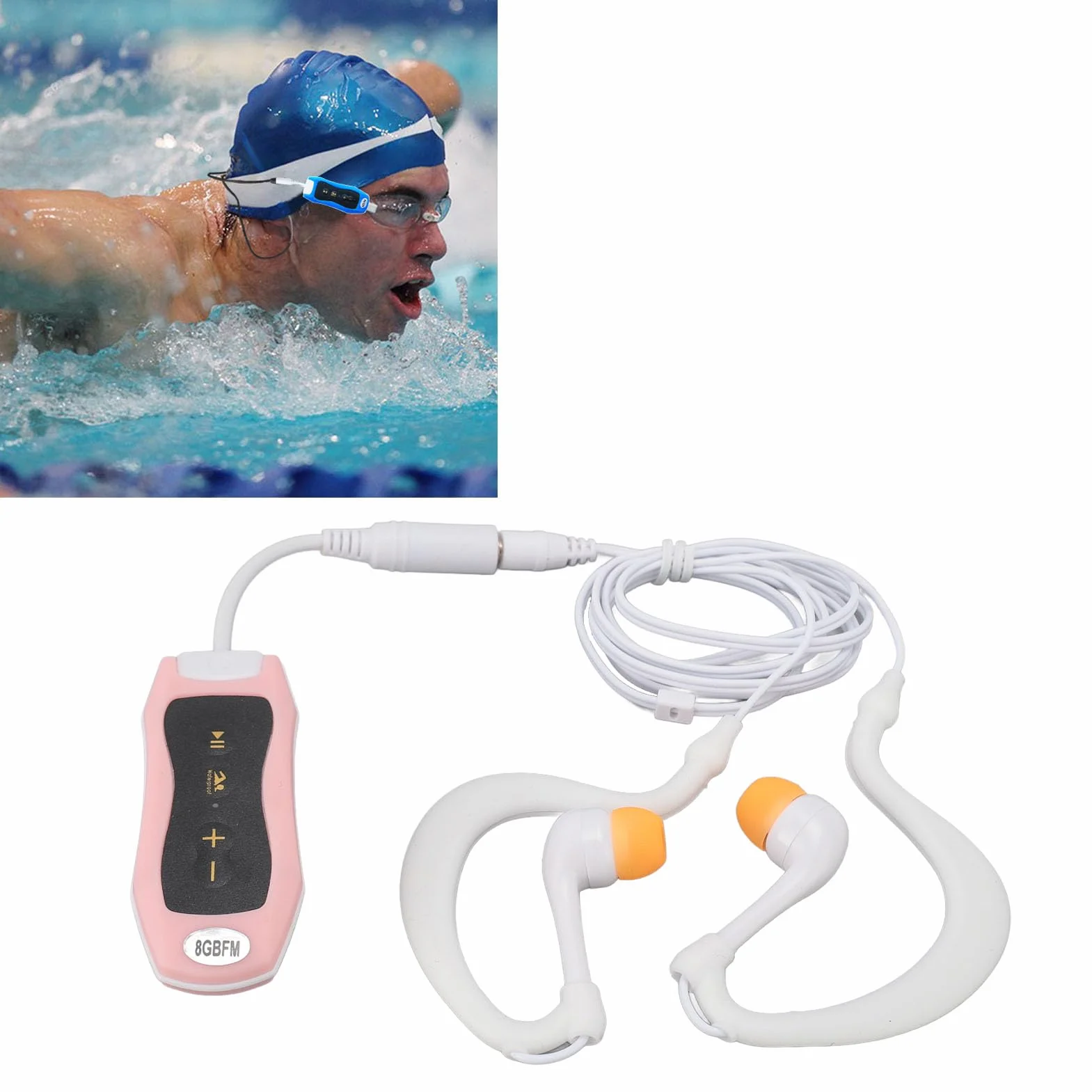 Lecteur MP3 étanche IPX8 pour Natation Rechargeable 8GB avec écouteurs sous-marins