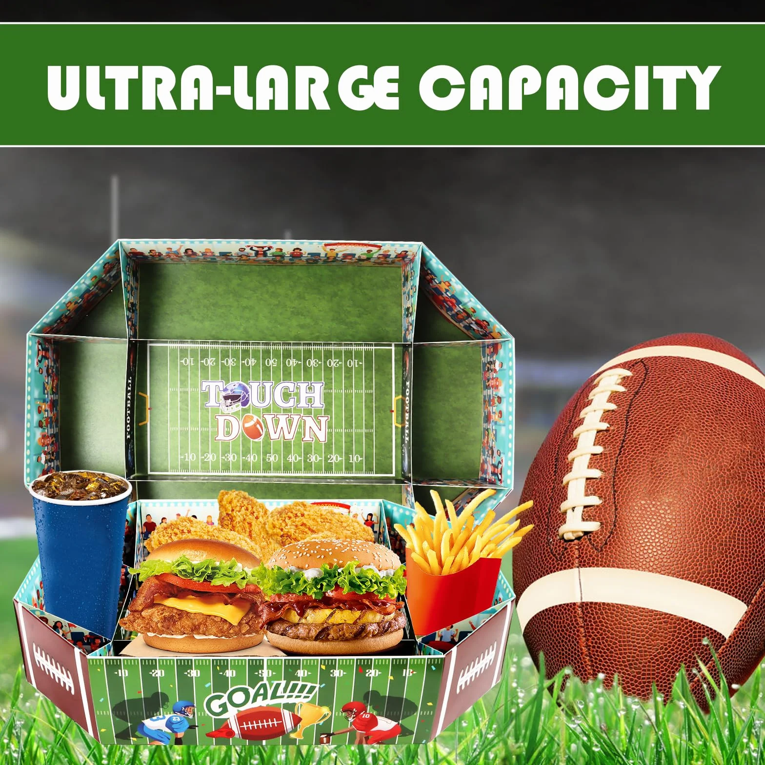 Lot de 3 Grands Stades de Collation de Football Américain - Plateau de Service en Papier - Super Snack Stade