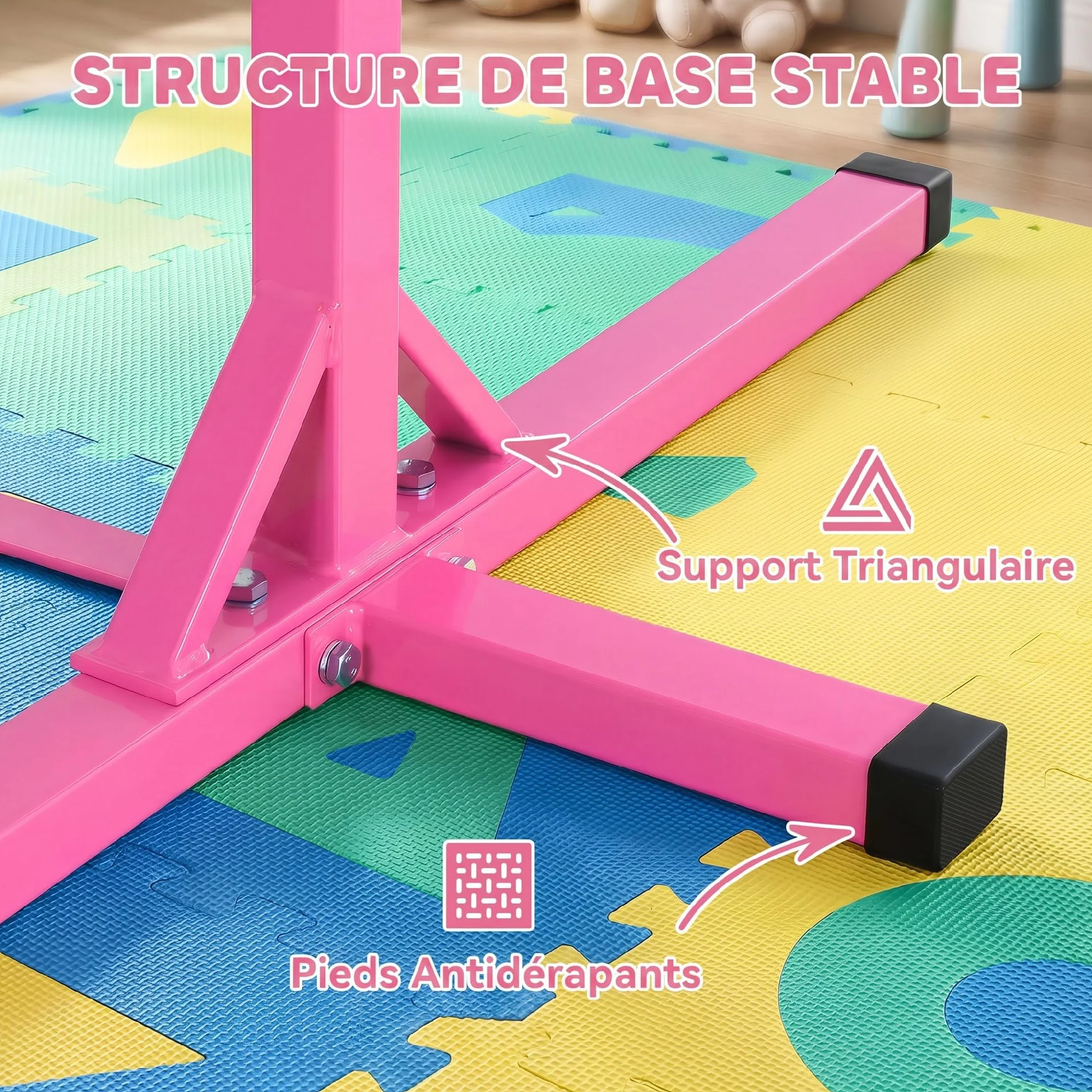 HOMCOM Barre Fixe de Gymnastique Enfant Hauteur Réglable 13 Niveaux 92-150 cm Acier Bois de Hêtre Antidérapant