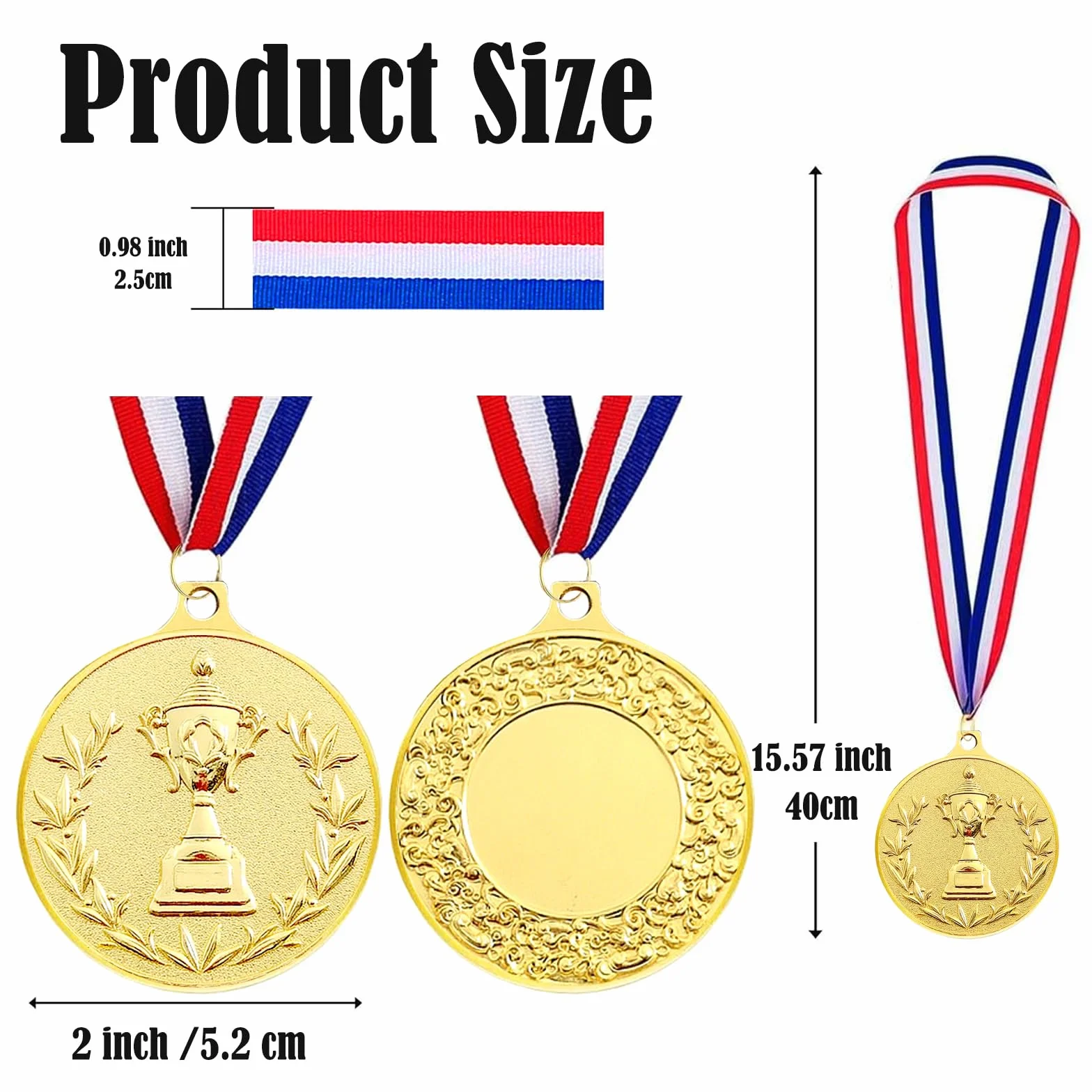 Médaille de Récompense 12 Pièces Or Argent Bronze avec Rubans de Cou Diamètre 5,0 cm