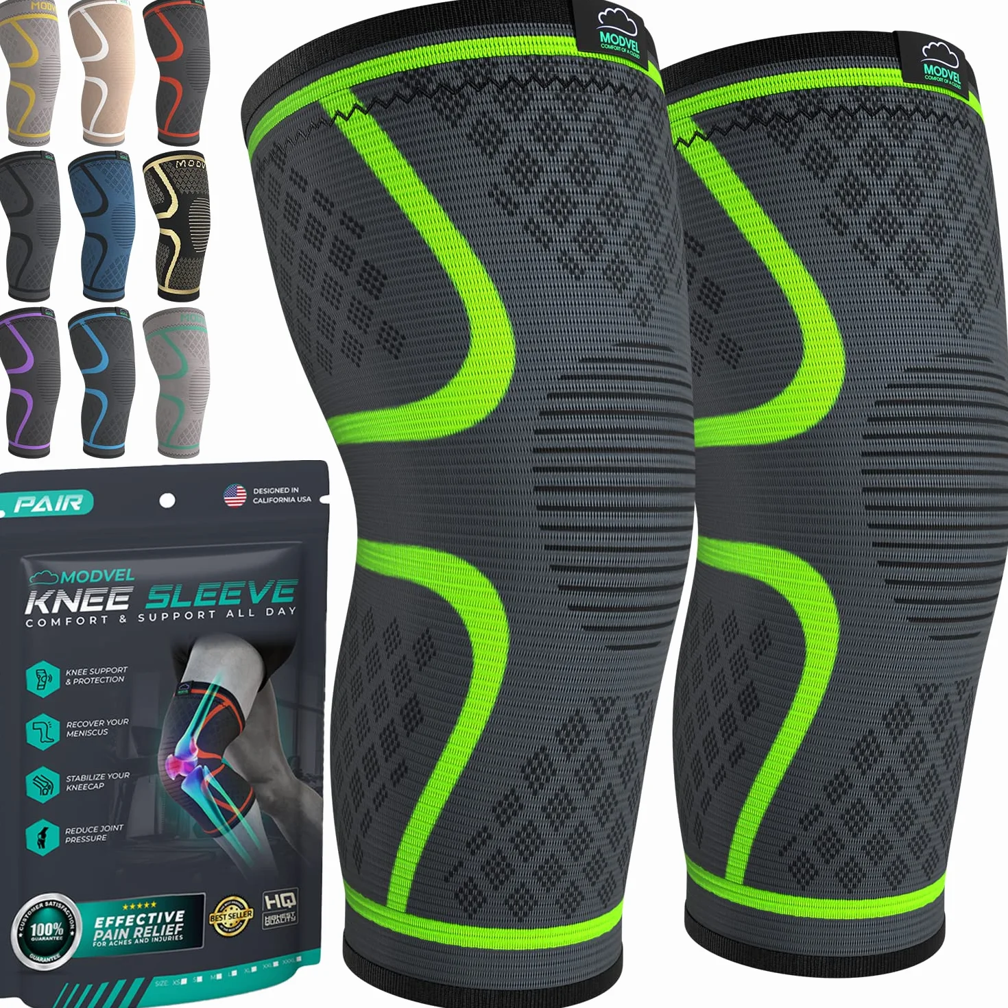 MODVEL Genouillère sport 2 Pièces Ligamentaire Genou, Maintien Compression Genoux Médicales Arthrose Course Douleur
