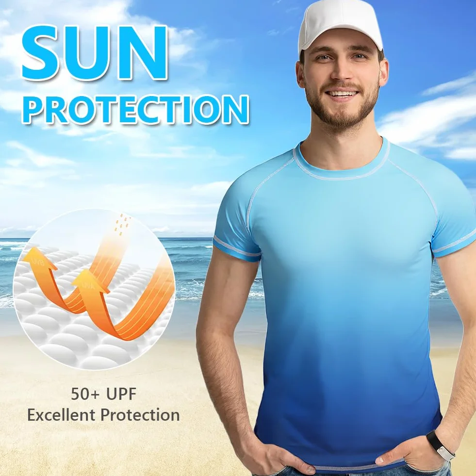 Rashguard Homme Anti-UV Manches Courts T-Shirt de Sport pour Natation Surf Plongée Séchage Rapide