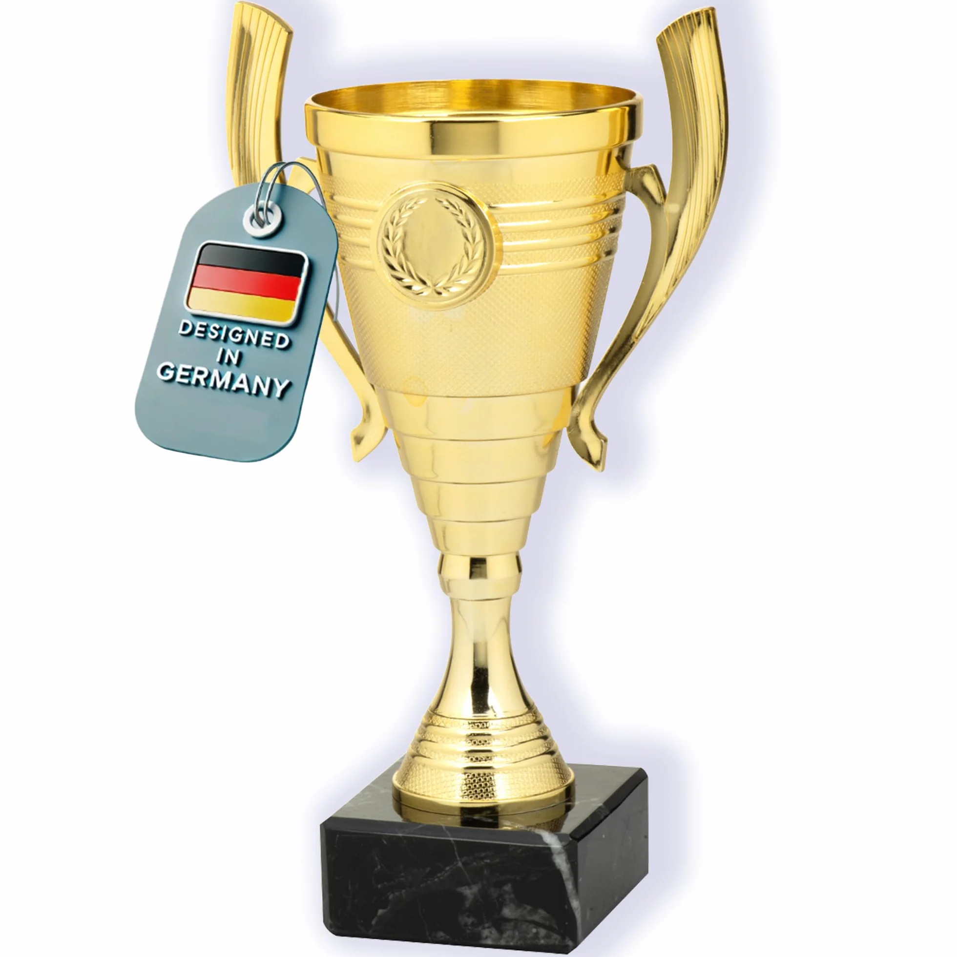 Larius Coupe 22 cm 415 g Trophée élégant universel socle marbre personnalisable sport école compétitions récompenses
