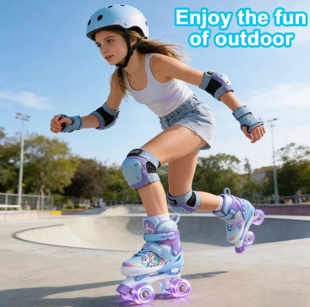 ERNAN Roller Enfant Filles Garçons Patin à Roulettes 4 Taille Réglable 8 Roues Lumineuses Débutants
