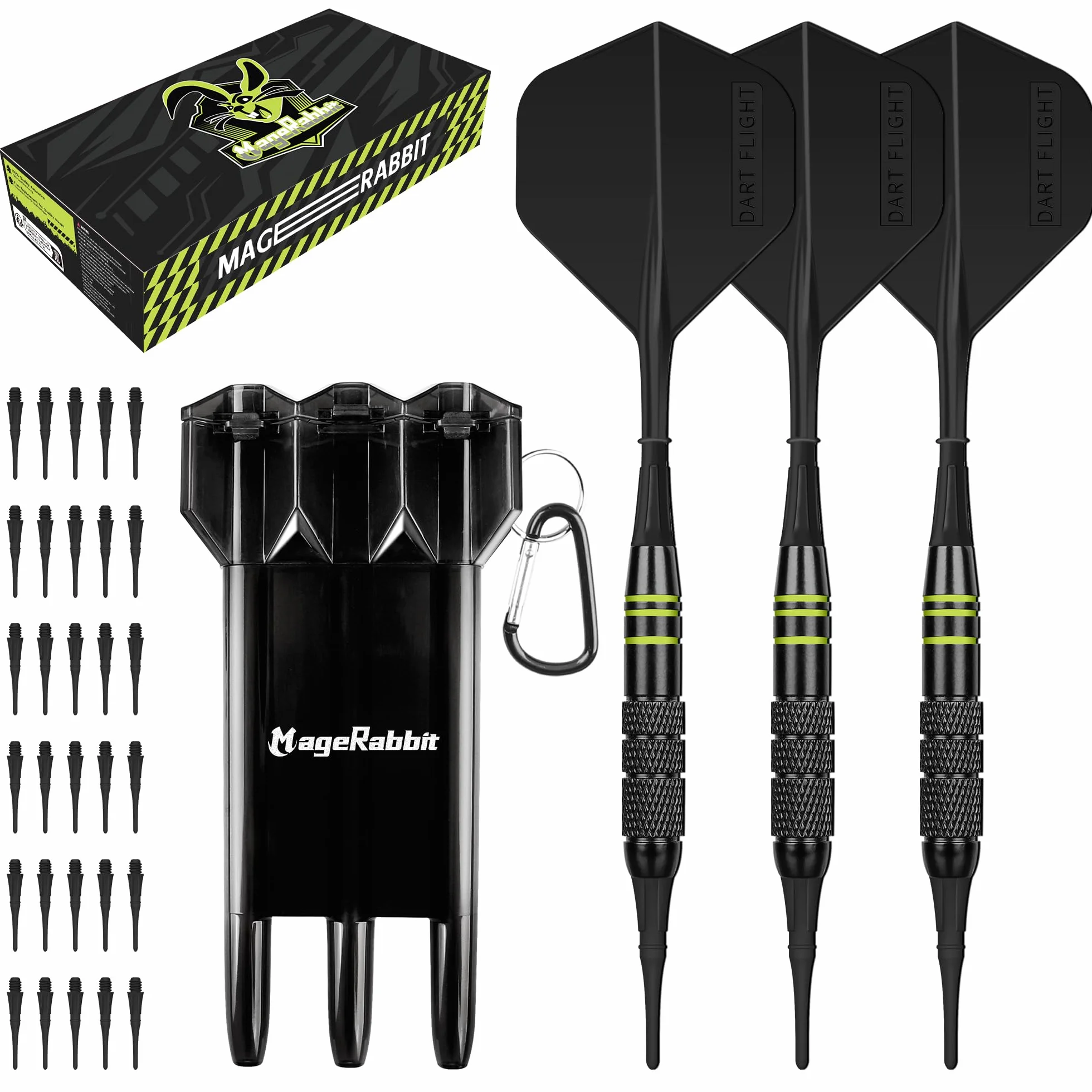 Fléchettes à pointe souple 18 g Lot de 3 avec étui de transport - Fûts en cuivre ailettes intégrées 24 pointes plastique