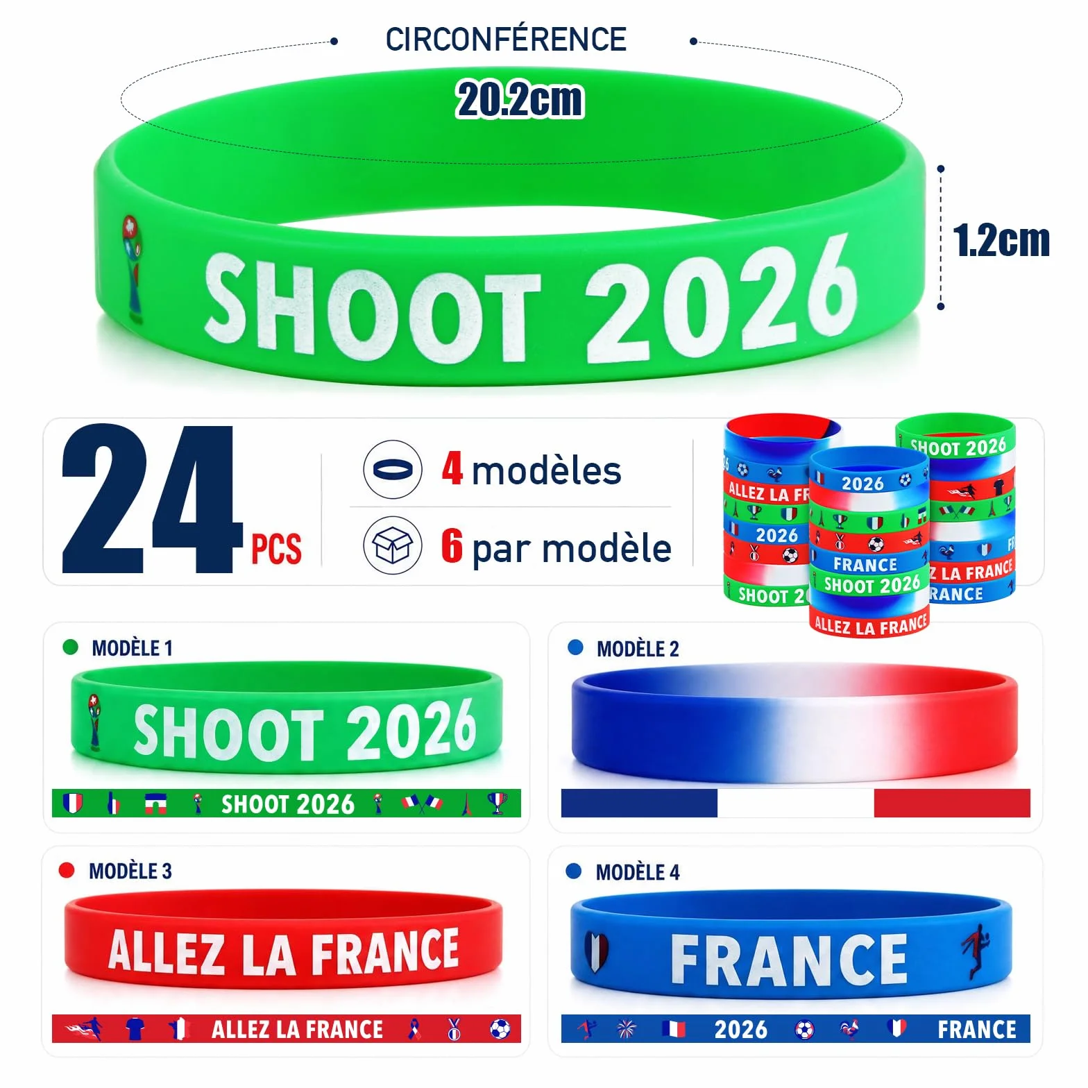 Bracelet Football Silicone Coupe du Monde 2026 Wristbands Motif Drapeau France
