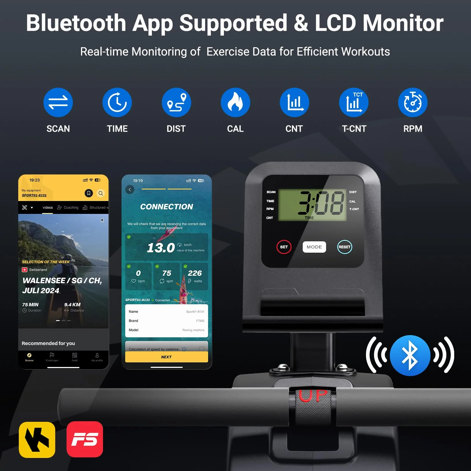 Rameur Pliable Magnétique 16 Niveaux Résistance Silencieux avec APP Support Tablette