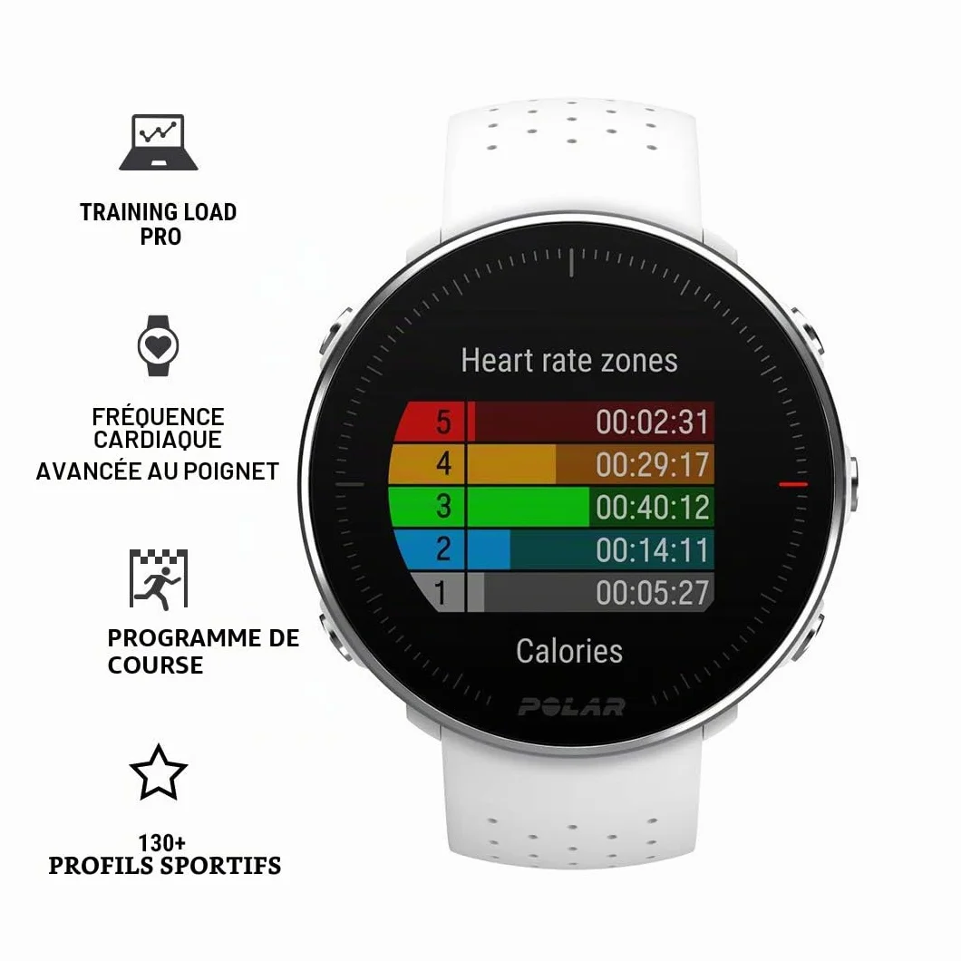 Polar Vantage M Montre de sport FC/GPS Hommes Femmes Entraînement Multisport Course Cardiofréquencemètre Poignet étanche