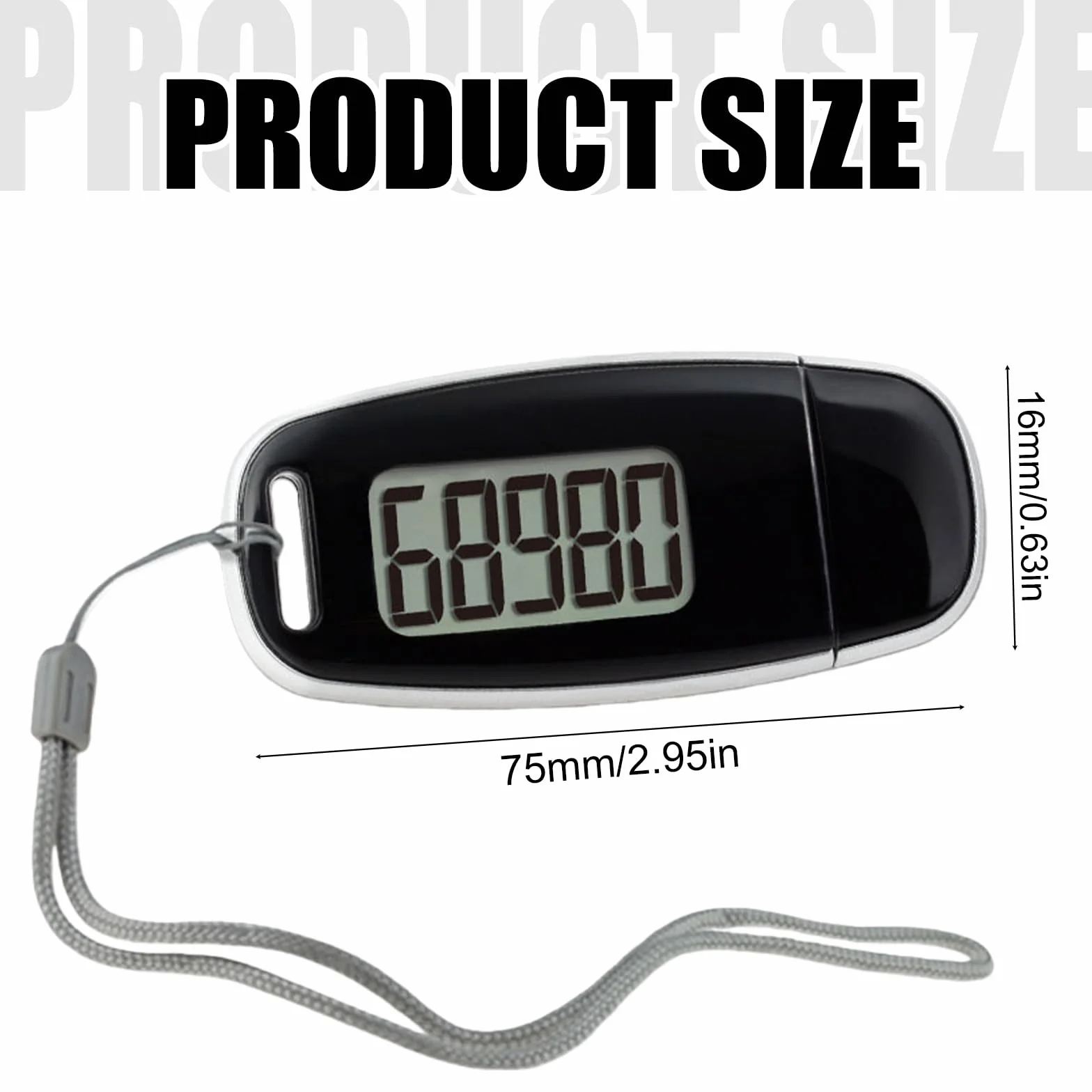Podomètre 3D rechargeable USB avec clip et sangle, grand écran, suivi des pas précis