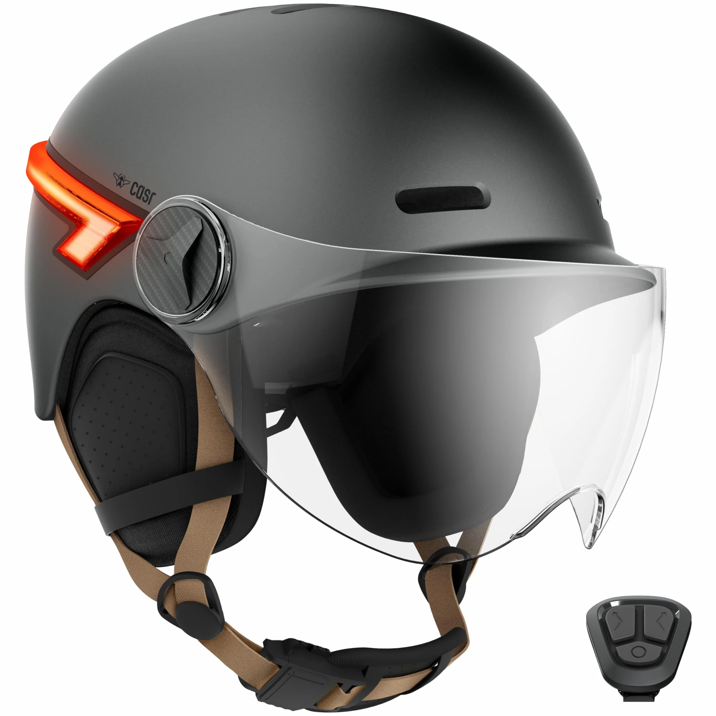 CASR Glow Casque LED Vélo Trottinette Visière XL Cache-Oreilles Amovibles Clignotants Télécommande Gris Taille L