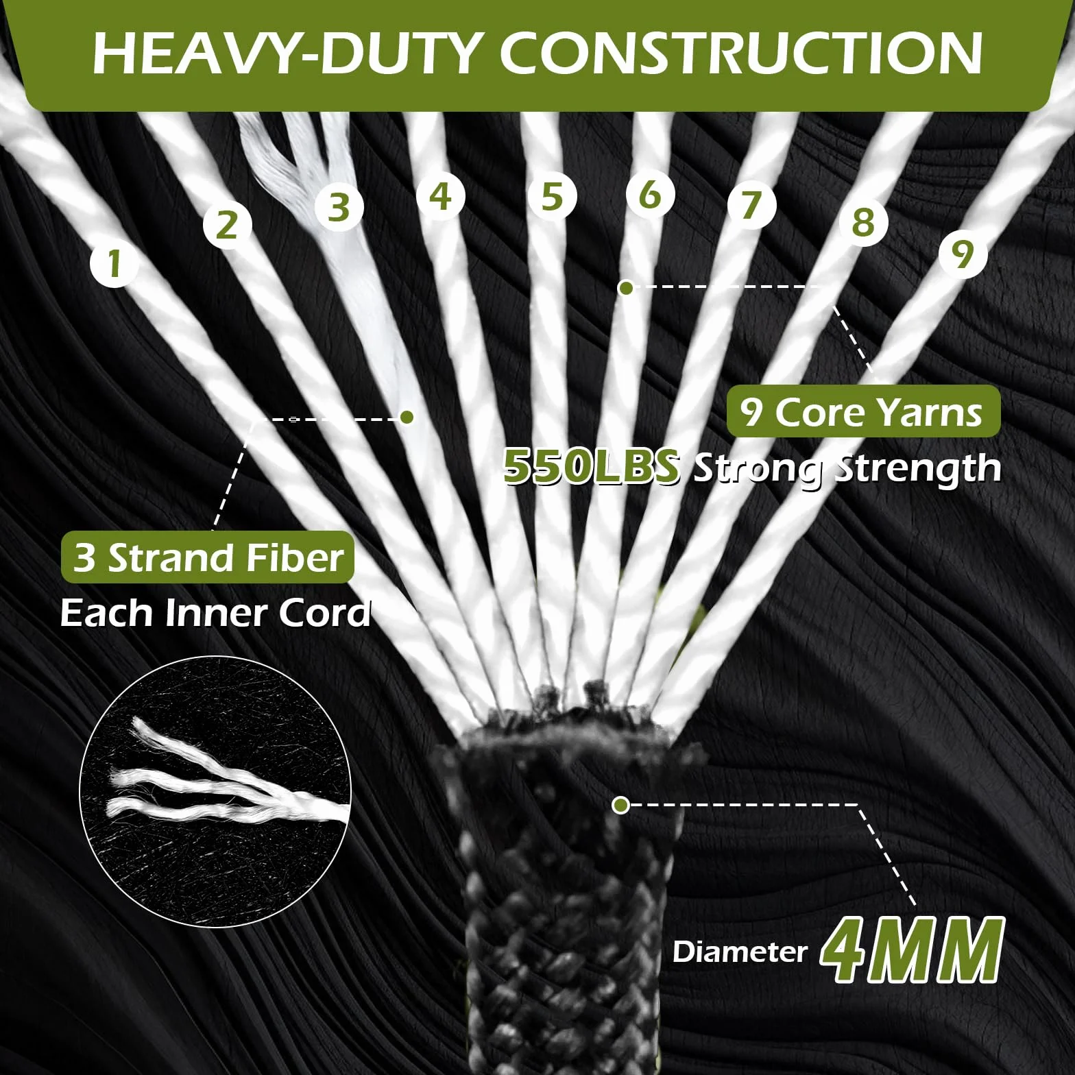 VINATO Paracord 550 4mm 30M Corde Nylon 9 Brins Résistant à la Déchirure pour Artisanat Survie Extérieur Noir